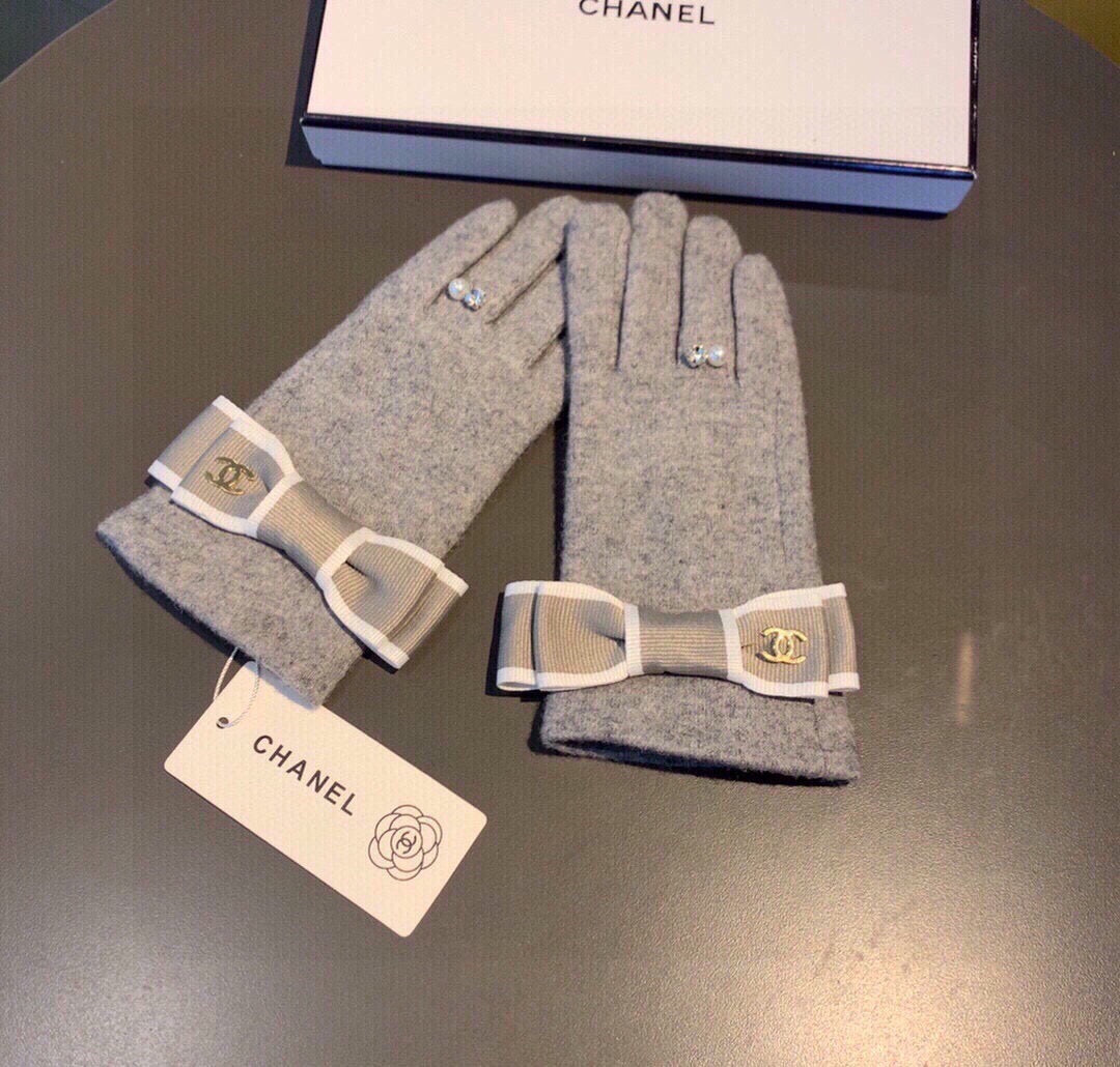 C 25 Bow wool gloves(BLACK/GRAY)