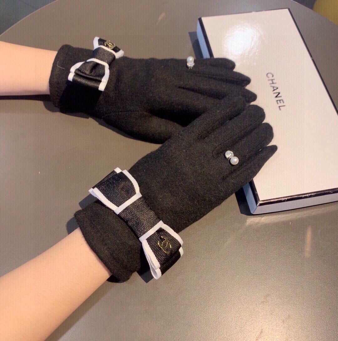 C 25 Bow wool gloves(BLACK/GRAY)