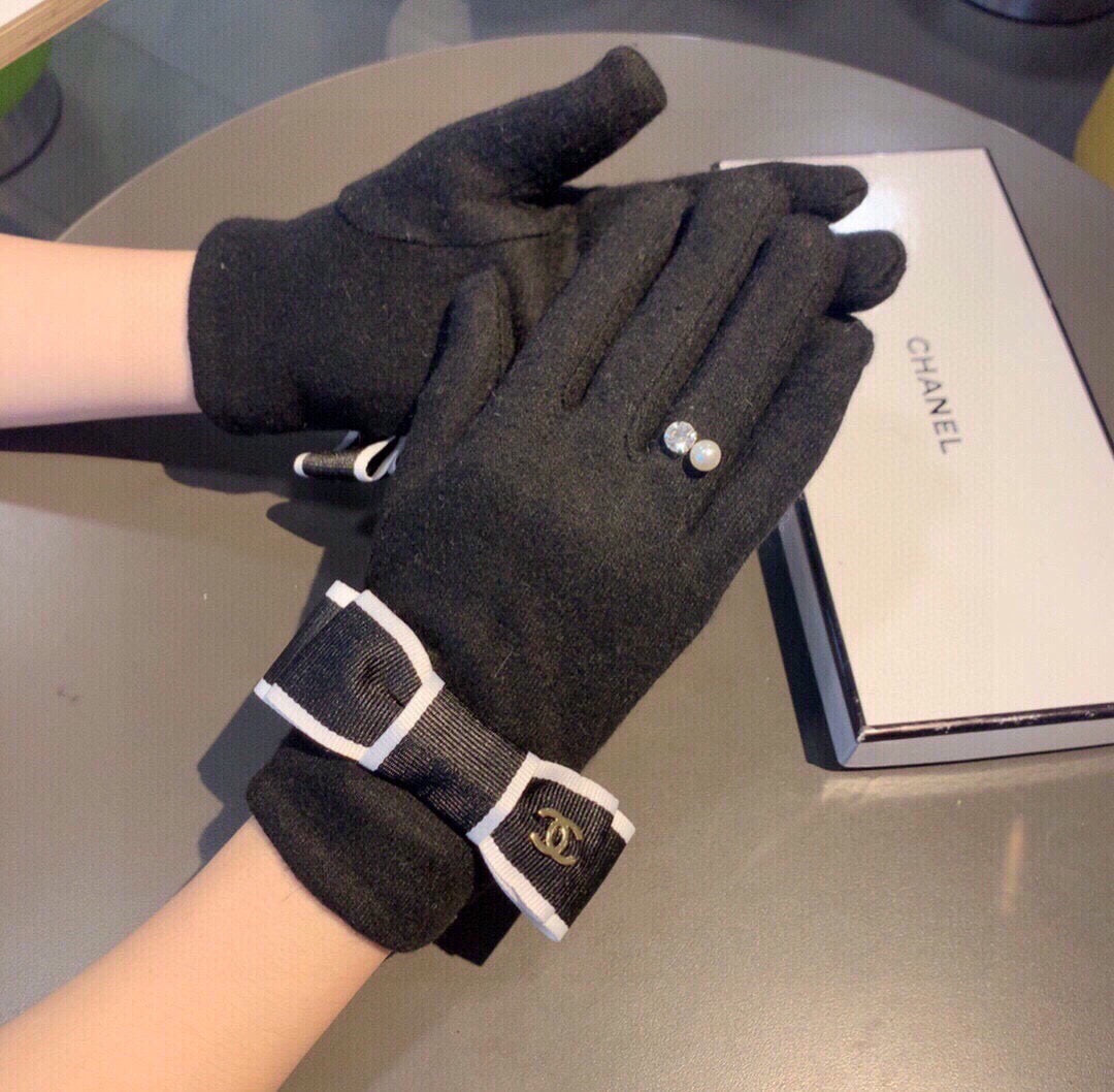 C 25 Bow wool gloves(BLACK/GRAY)