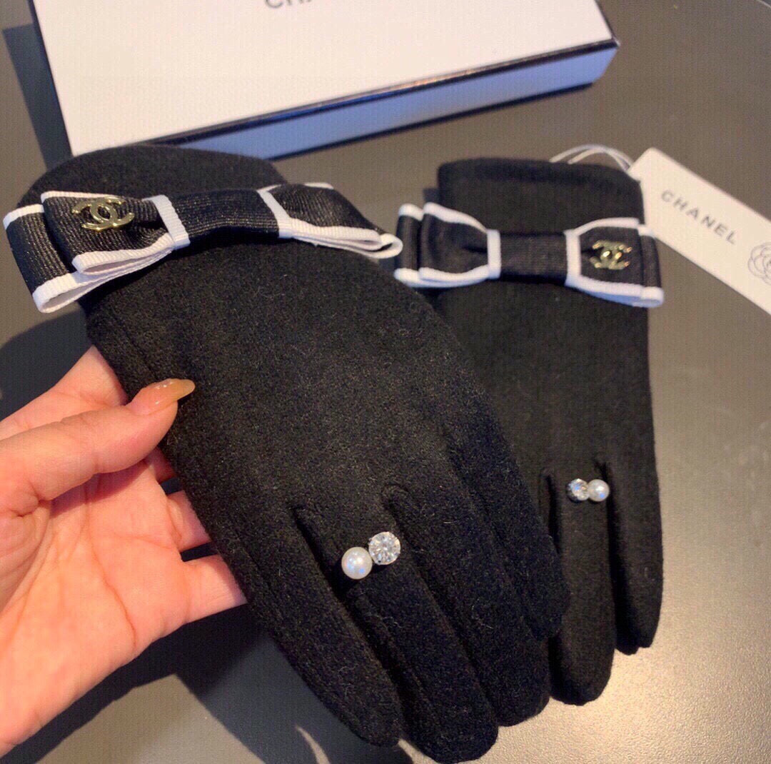 C 25 Bow wool gloves(BLACK/GRAY)