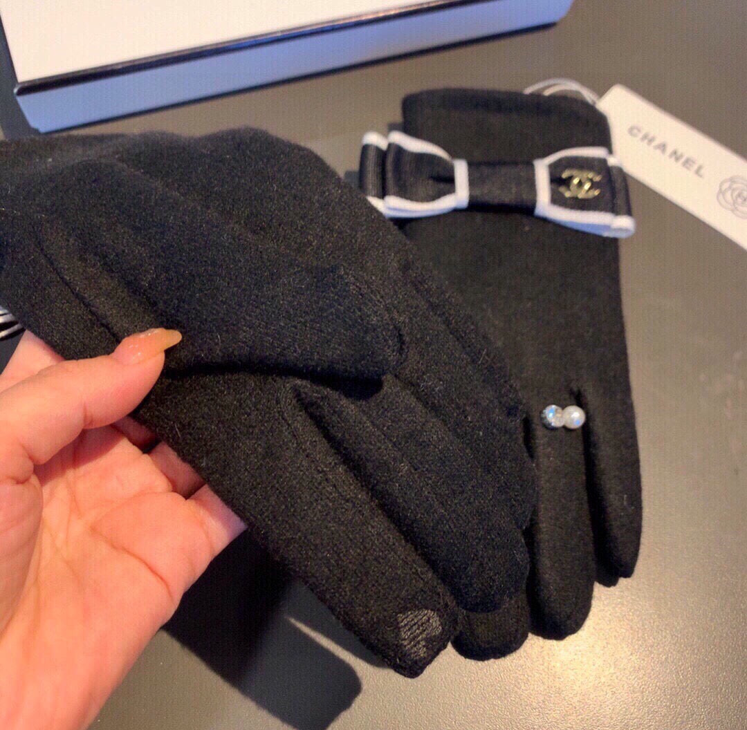 C 25 Bow wool gloves(BLACK/GRAY)