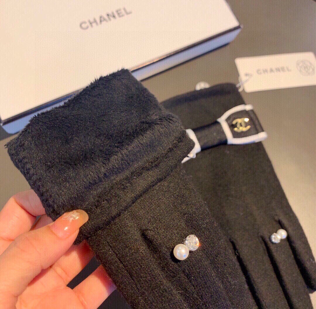 C 25 Bow wool gloves(BLACK/GRAY)