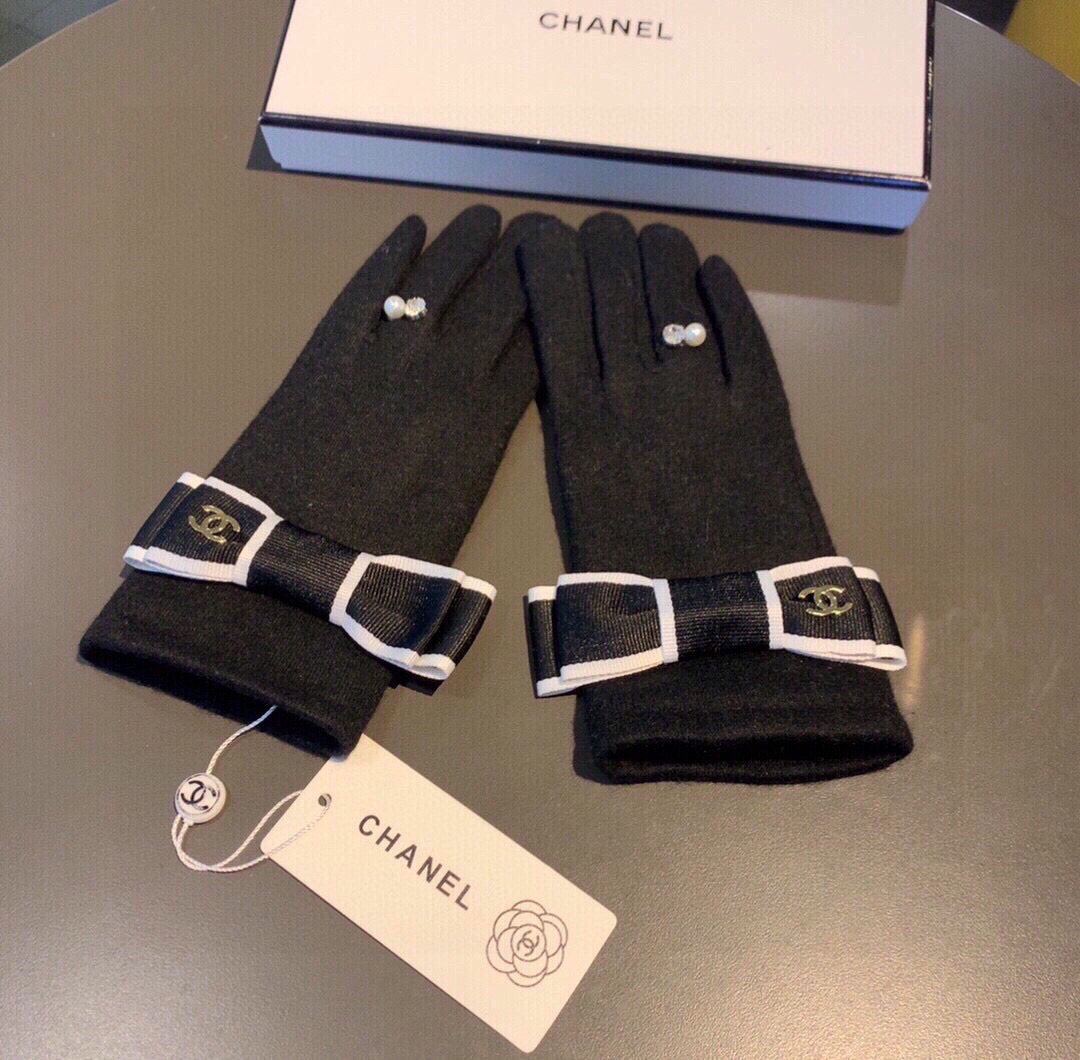 C 25 Bow wool gloves(BLACK/GRAY)