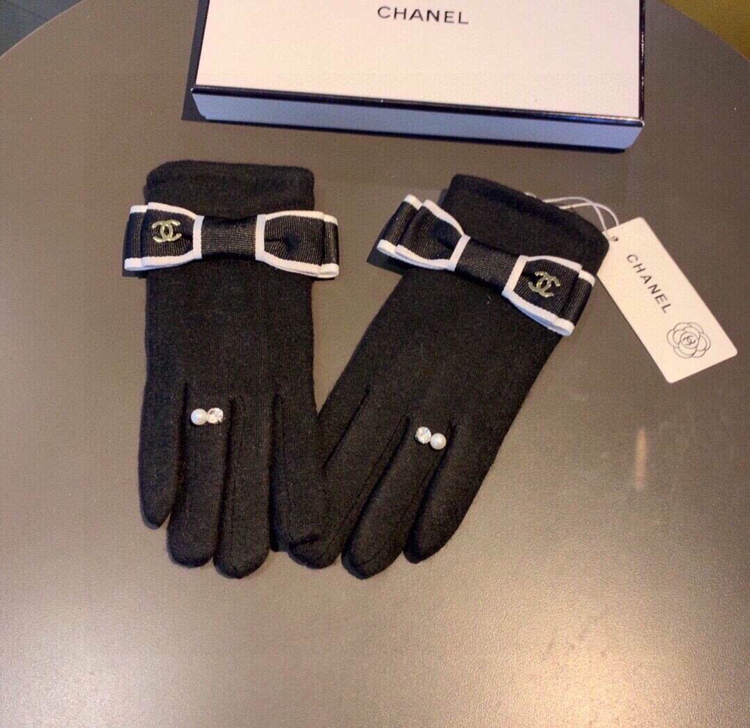 C 25 Bow wool gloves(BLACK/GRAY)