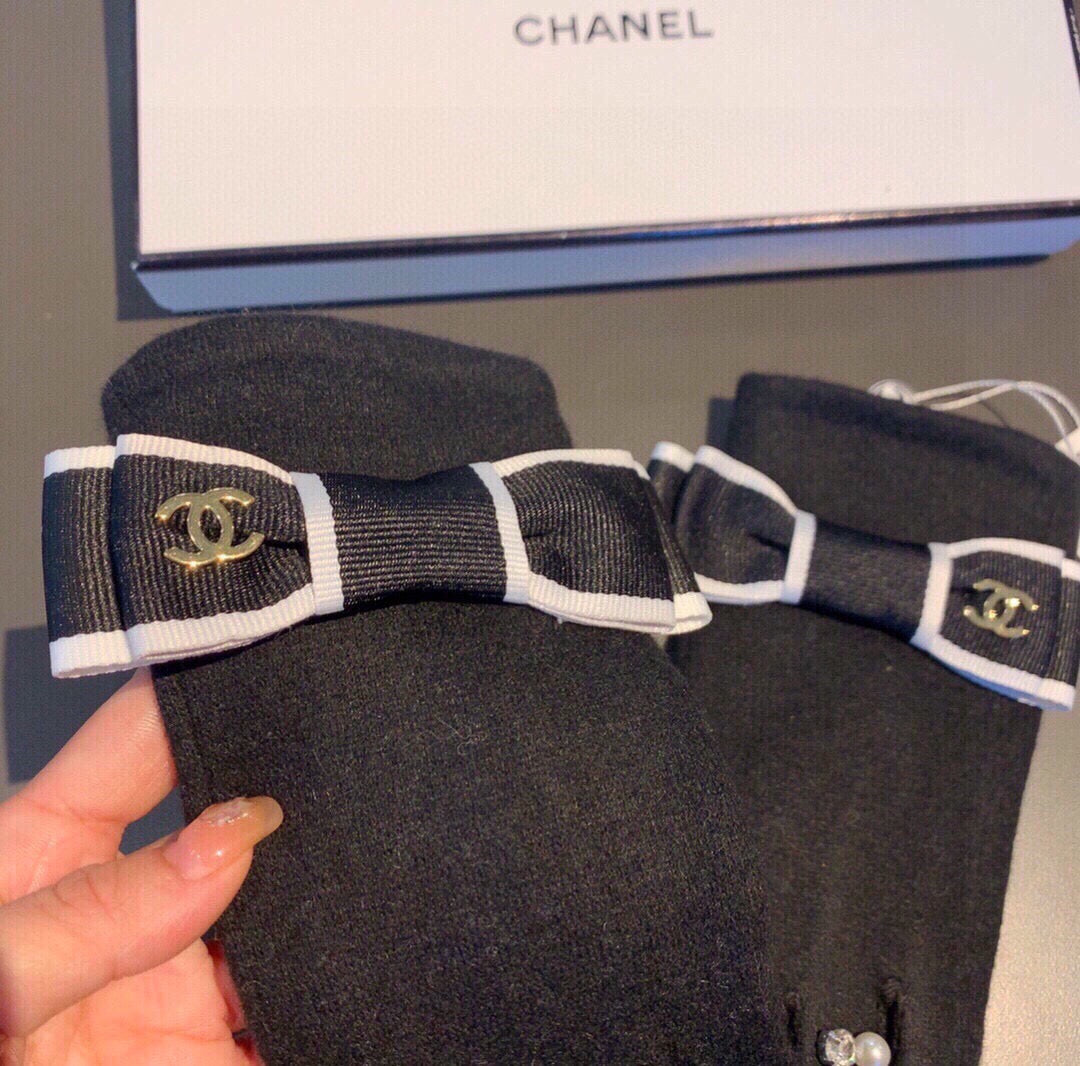 C 25 Bow wool gloves(BLACK/GRAY)