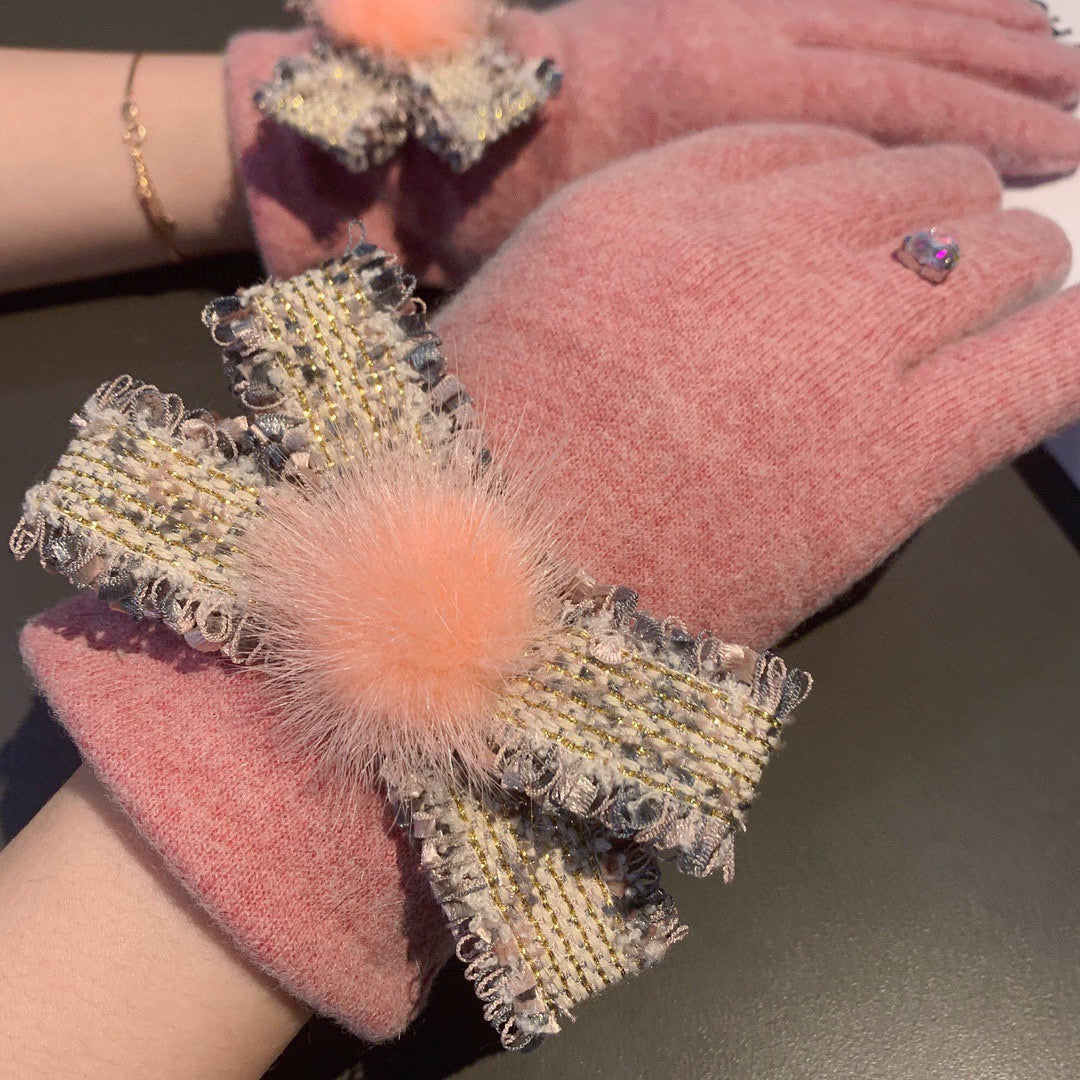 C 25 Bow wool gloves(BLACK/GRAY/PINK)