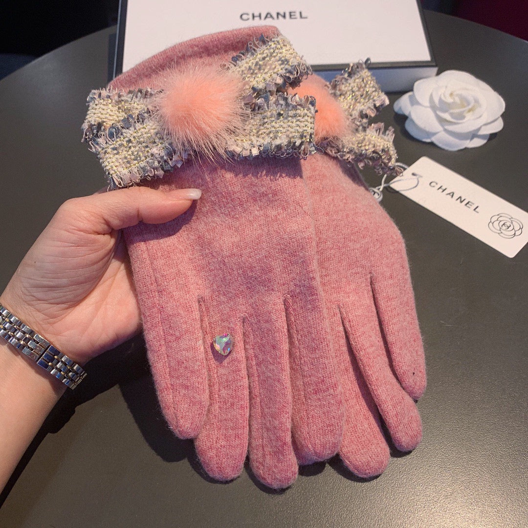 C 25 Bow wool gloves(BLACK/GRAY/PINK)