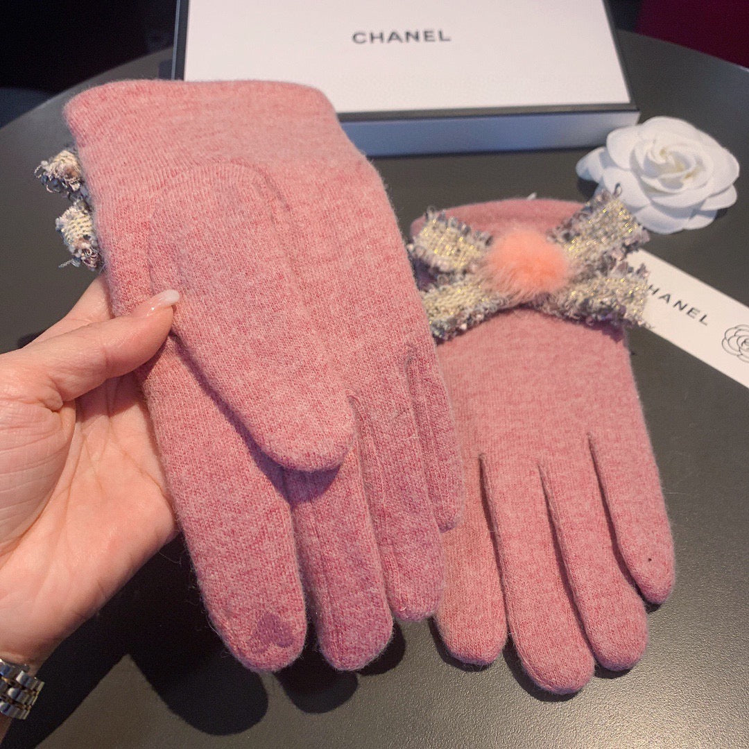 C 25 Bow wool gloves(BLACK/GRAY/PINK)