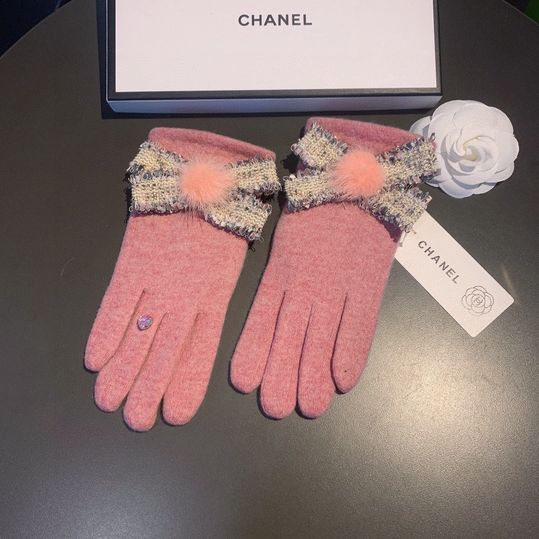 C 25 Bow wool gloves(BLACK/GRAY/PINK)
