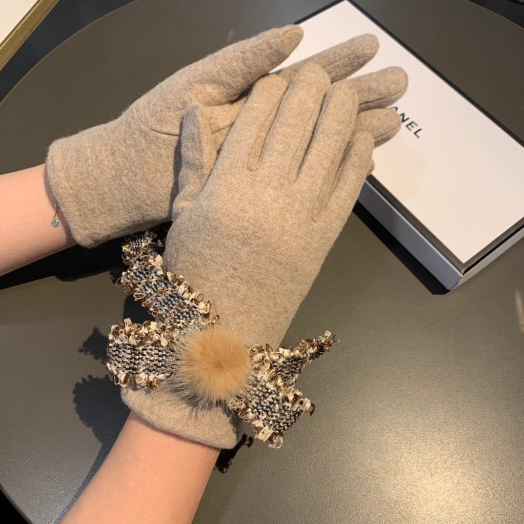 C 25 Bow wool gloves(BLACK/GRAY/PINK)