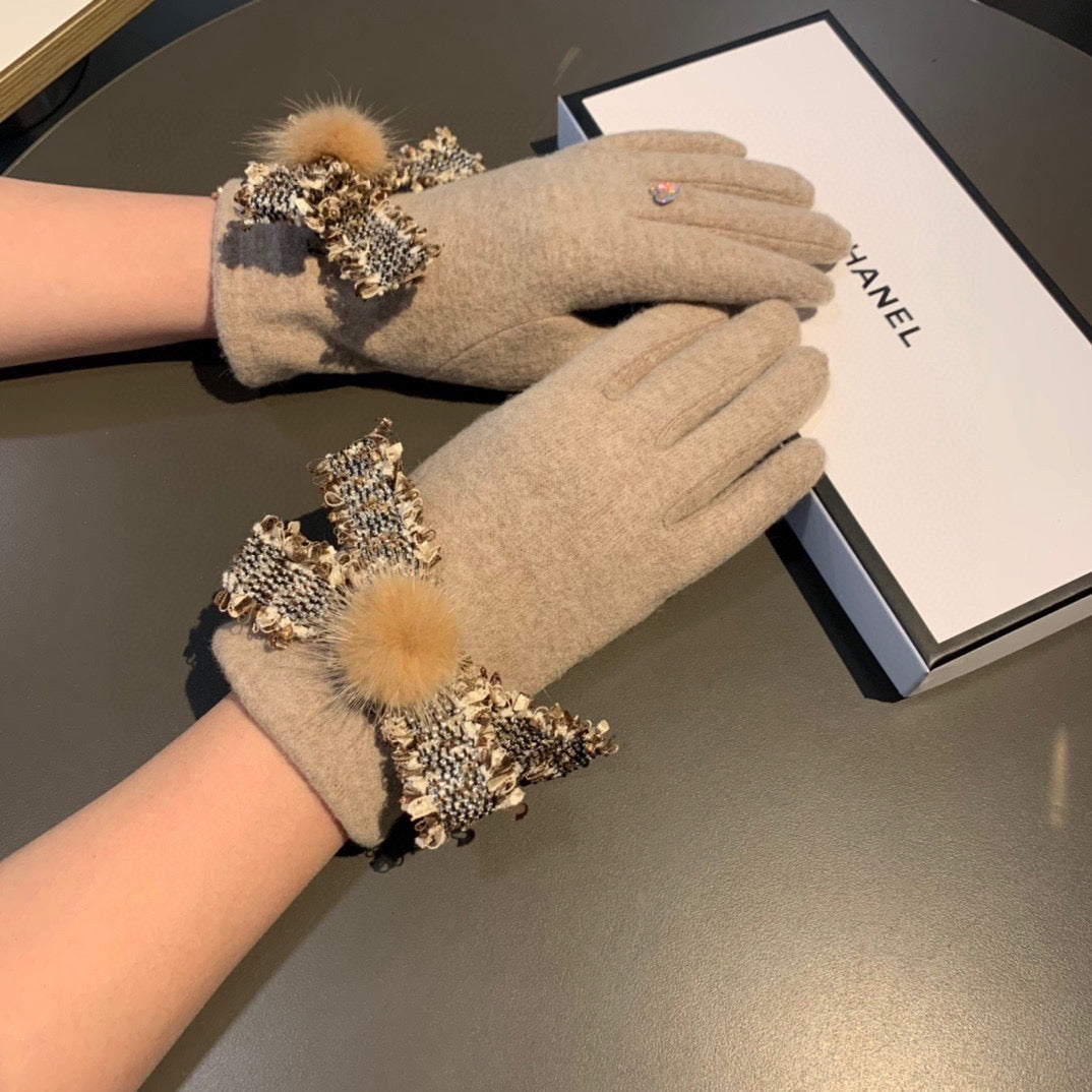 C 25 Bow wool gloves(BLACK/GRAY/PINK)