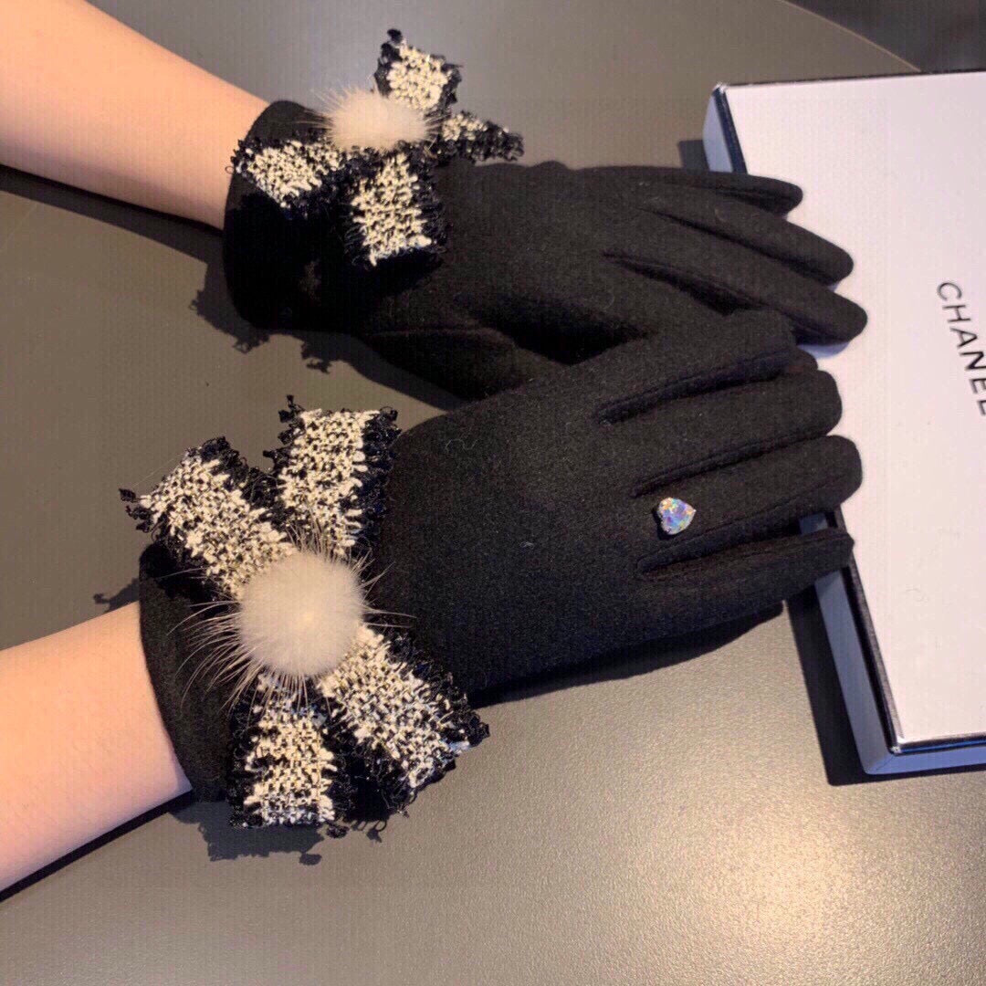 C 25 Bow wool gloves(BLACK/GRAY/PINK)
