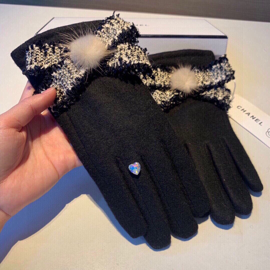 C 25 Bow wool gloves(BLACK/GRAY/PINK)