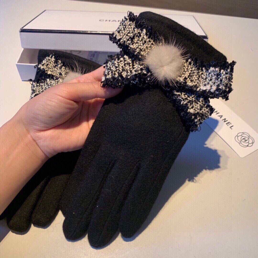 C 25 Bow wool gloves(BLACK/GRAY/PINK)