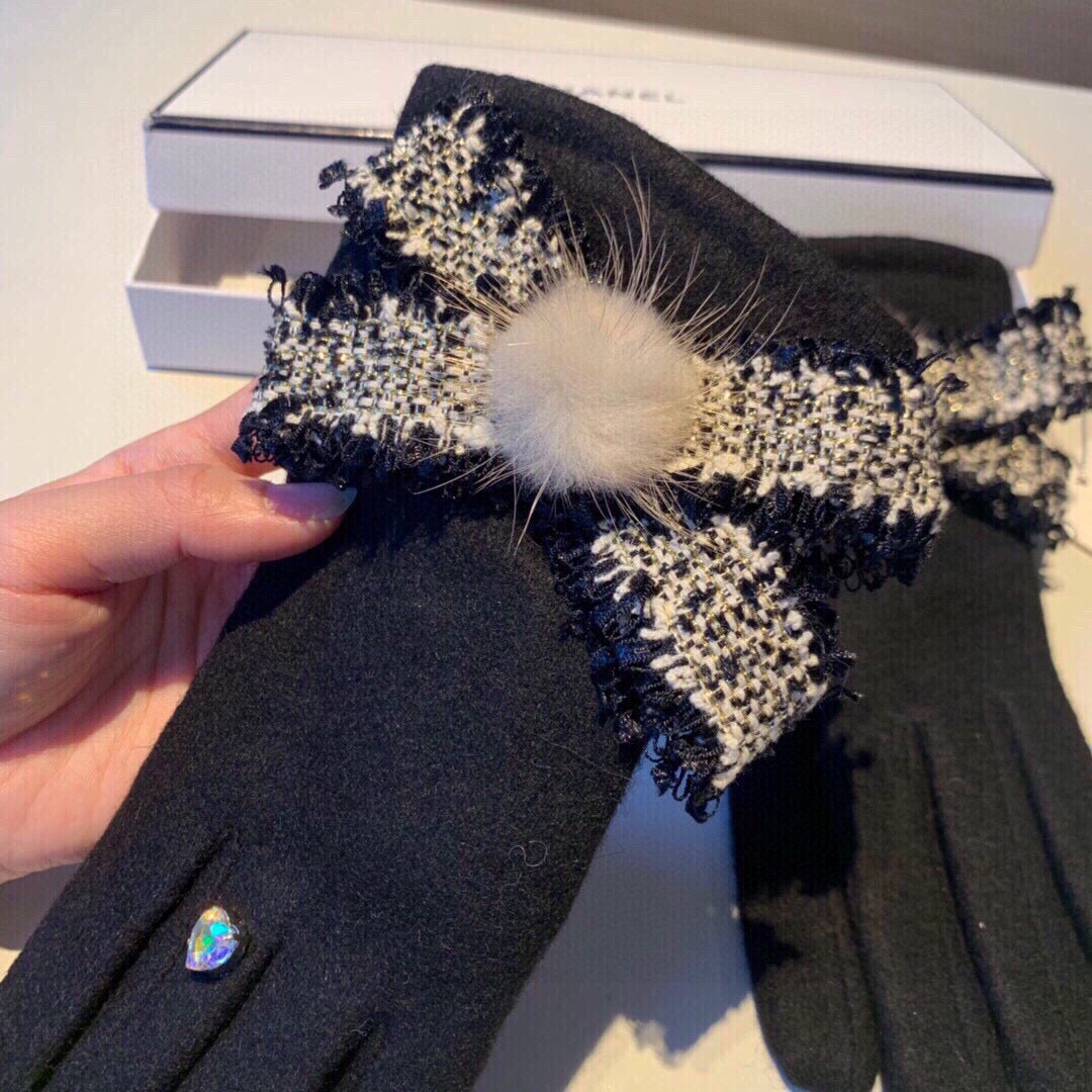 C 25 Bow wool gloves(BLACK/GRAY/PINK)