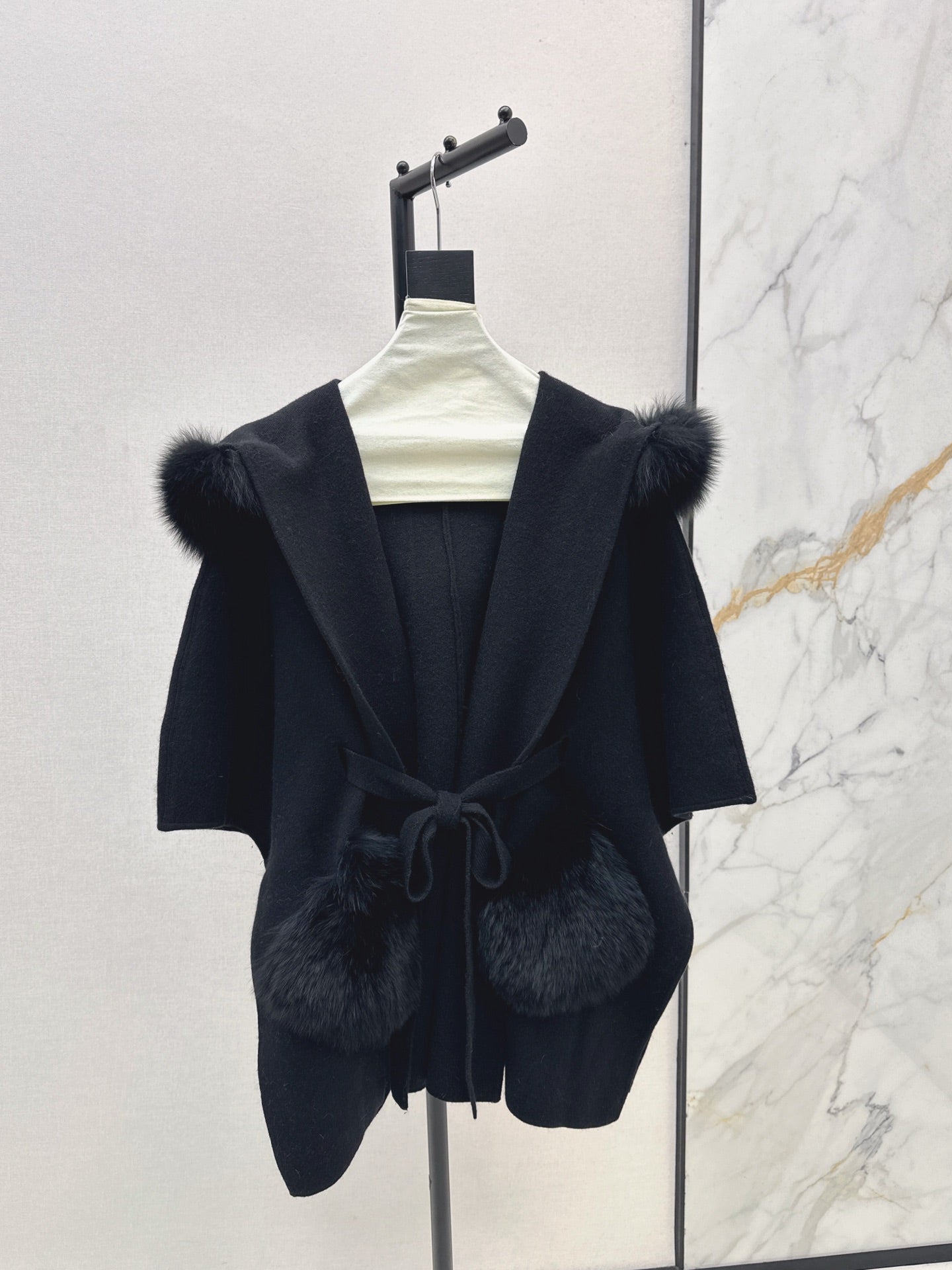 Fen 25 fox fur trim cape coat(BROWN/WHITE/BLACK)