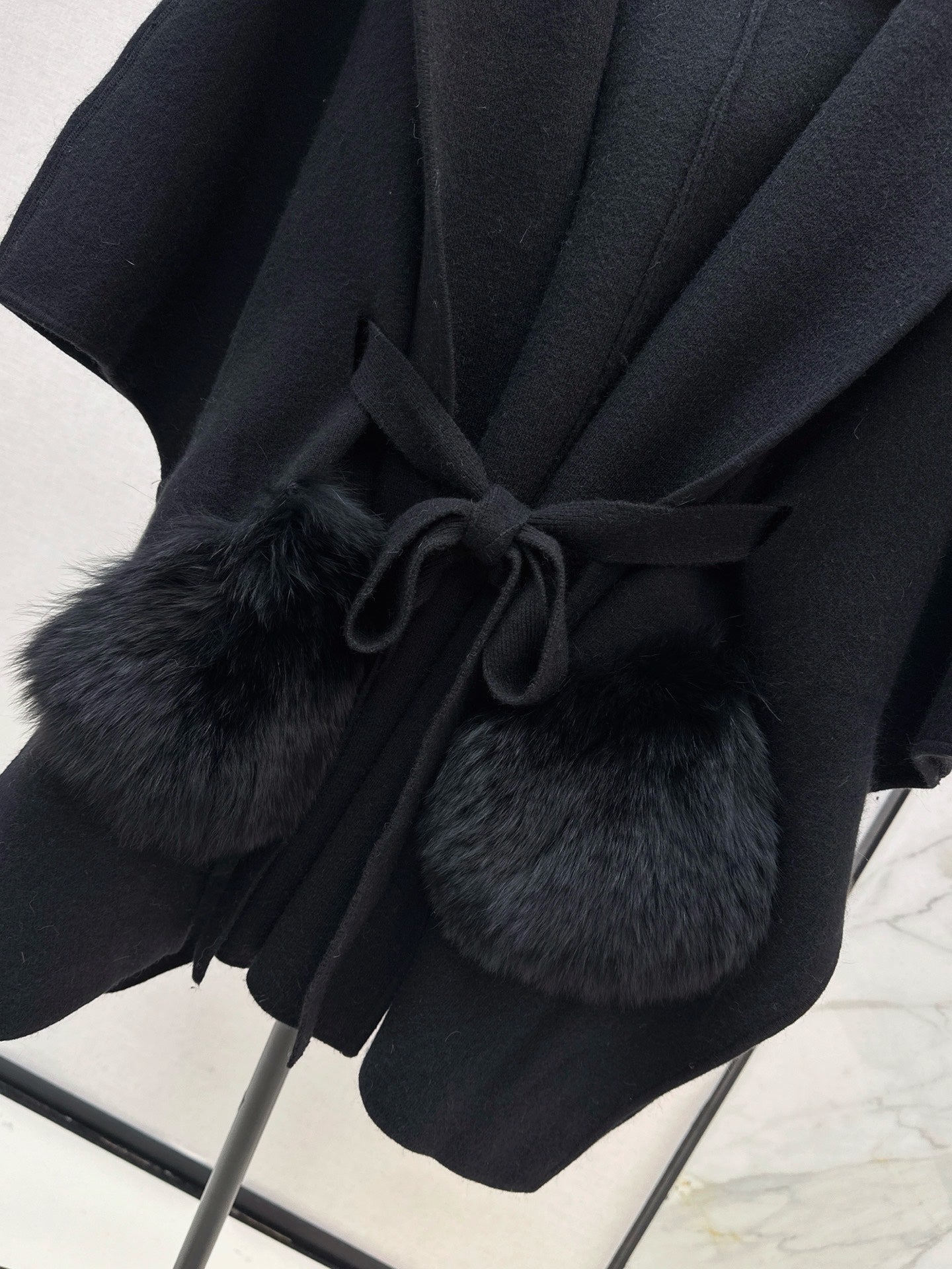 Fen 25 fox fur trim cape coat(BROWN/WHITE/BLACK)