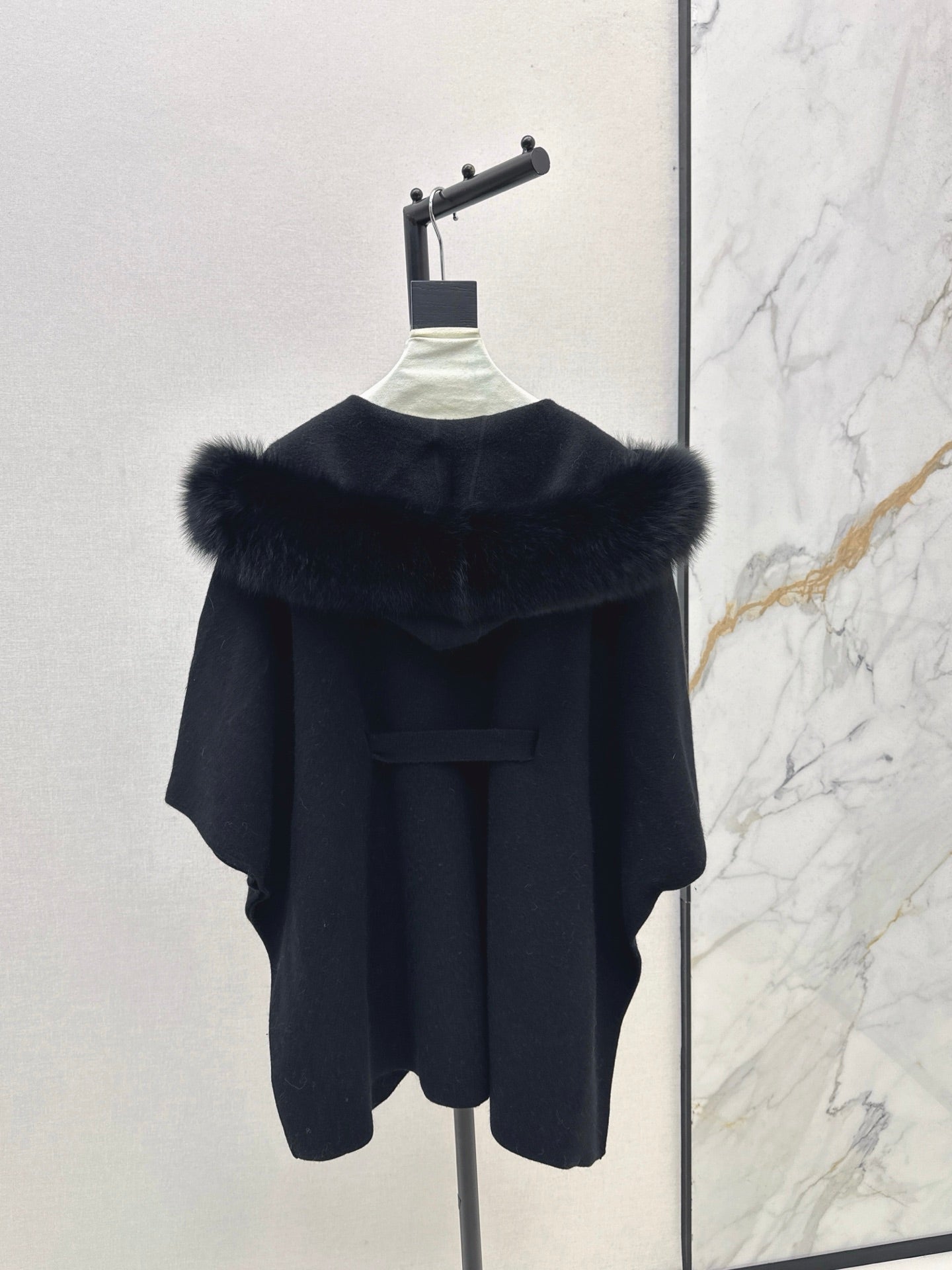 Fen 25 fox fur trim cape coat(BROWN/WHITE/BLACK)