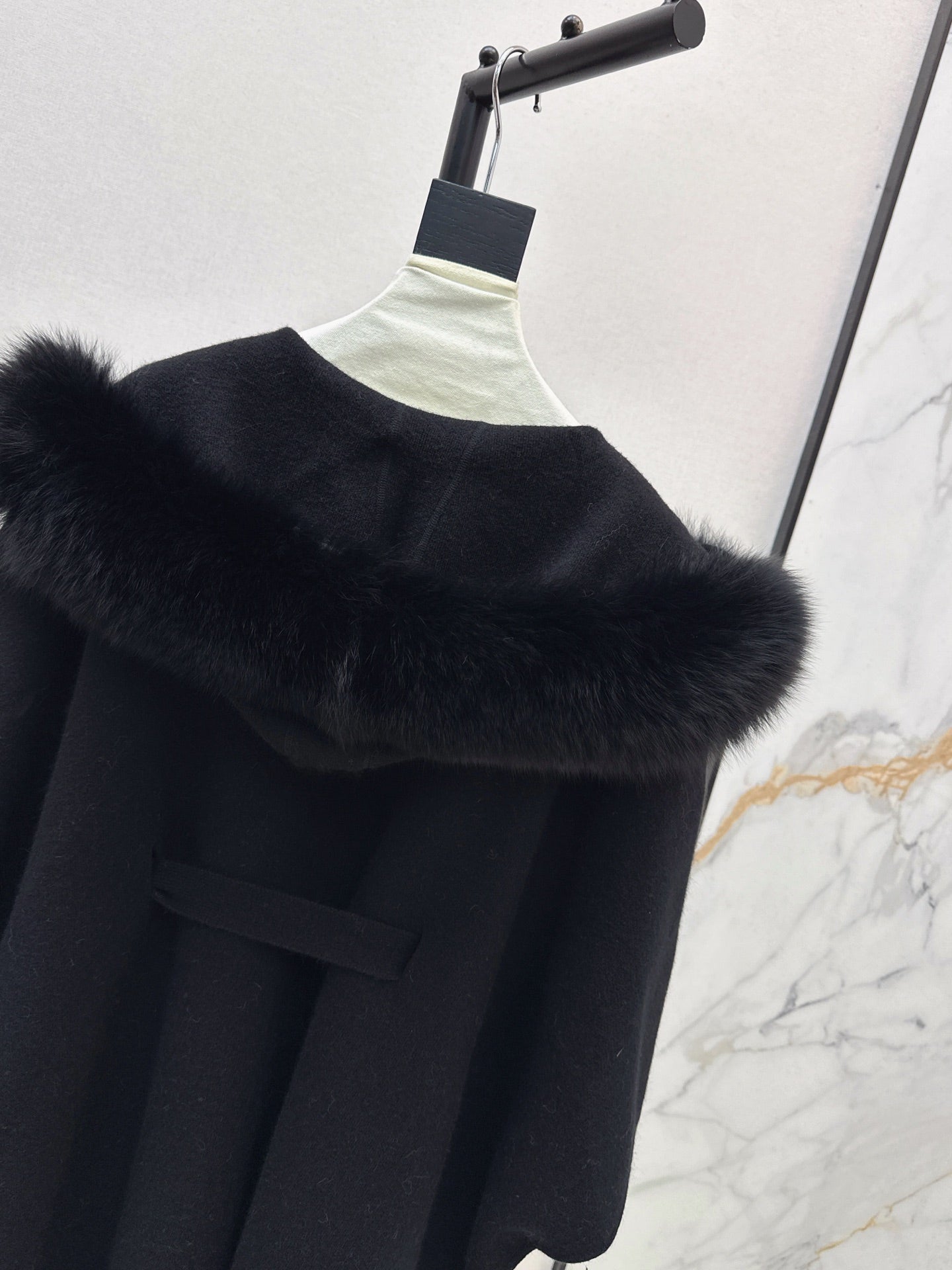 Fen 25 fox fur trim cape coat(BROWN/WHITE/BLACK)