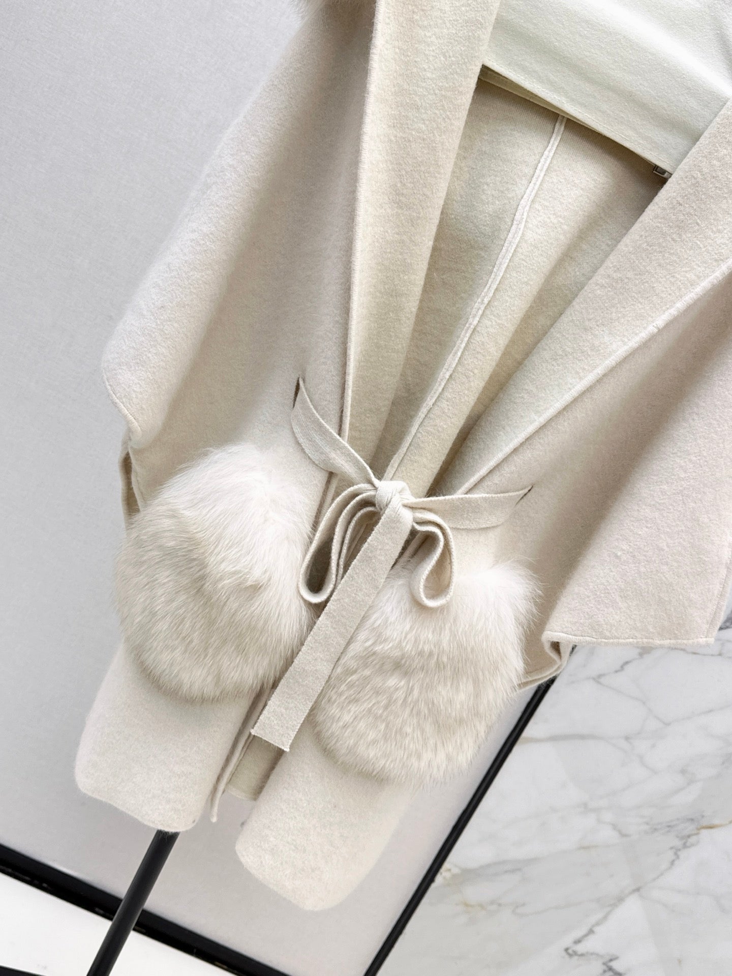 Fen 25 fox fur trim cape coat(BROWN/WHITE/BLACK)