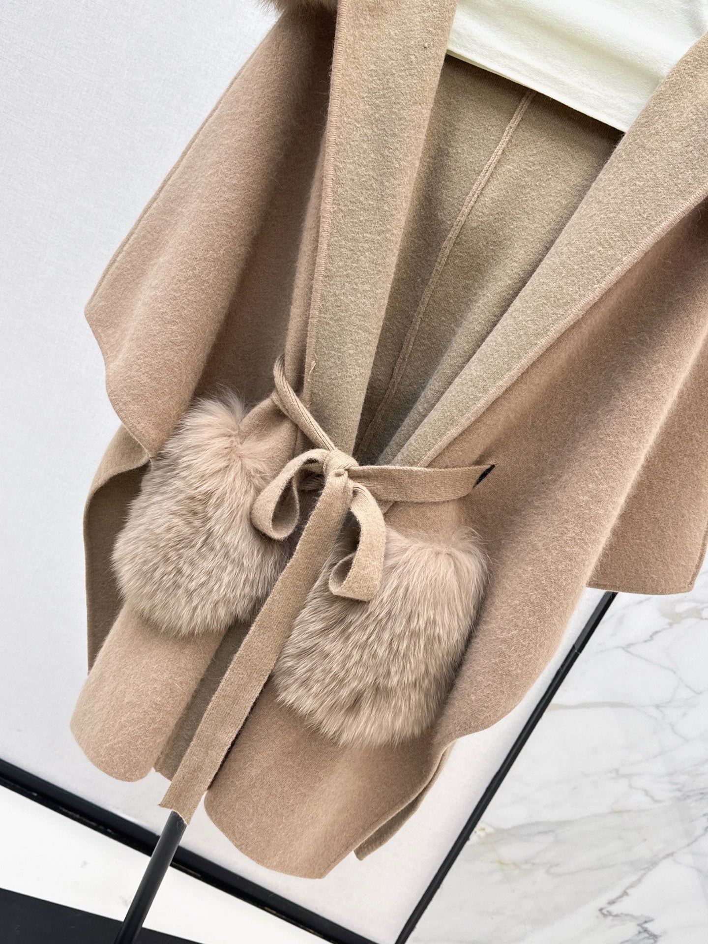 Fen 25 fox fur trim cape coat(BROWN/WHITE/BLACK)