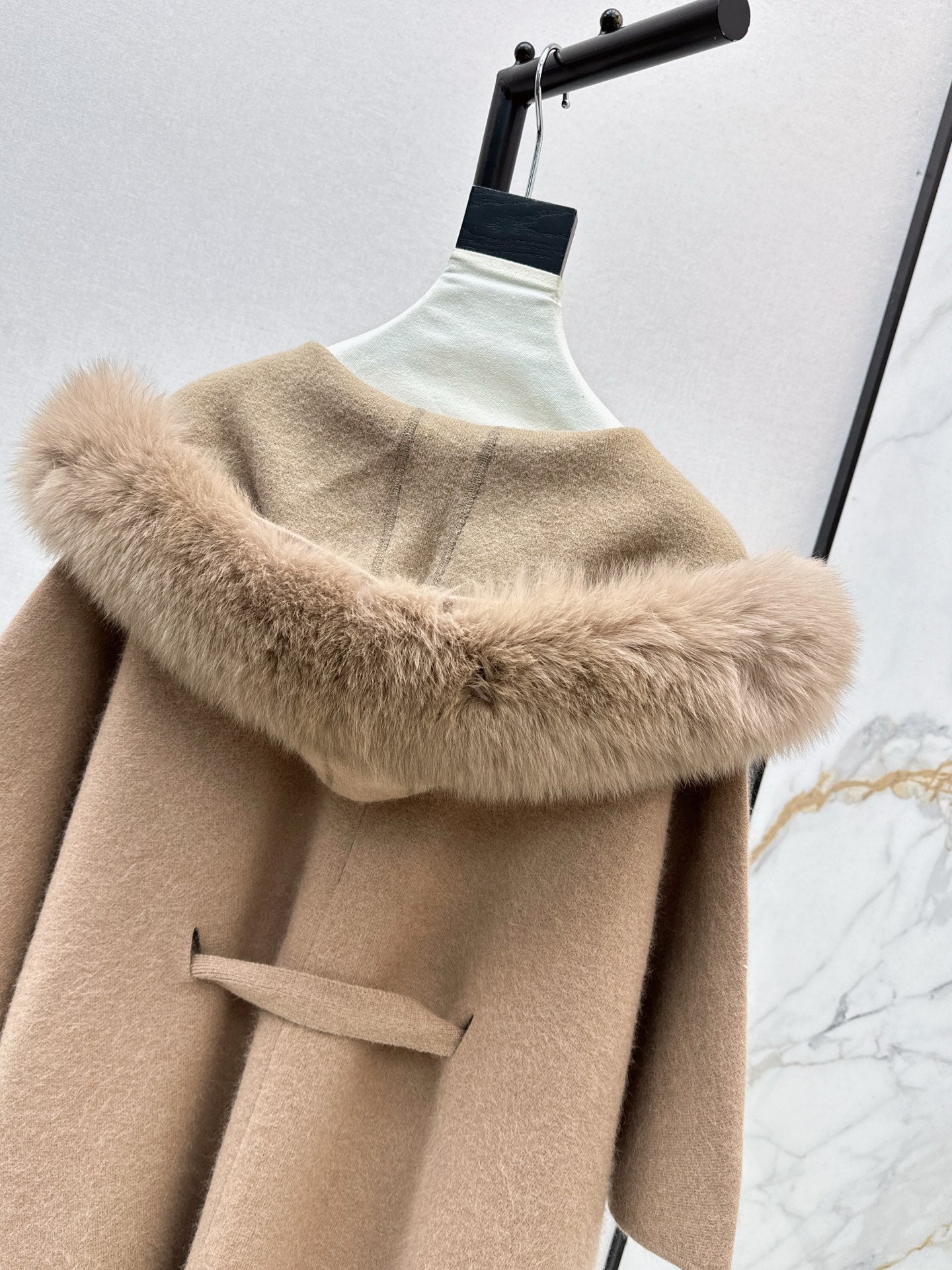 Fen 25 fox fur trim cape coat(BROWN/WHITE/BLACK)