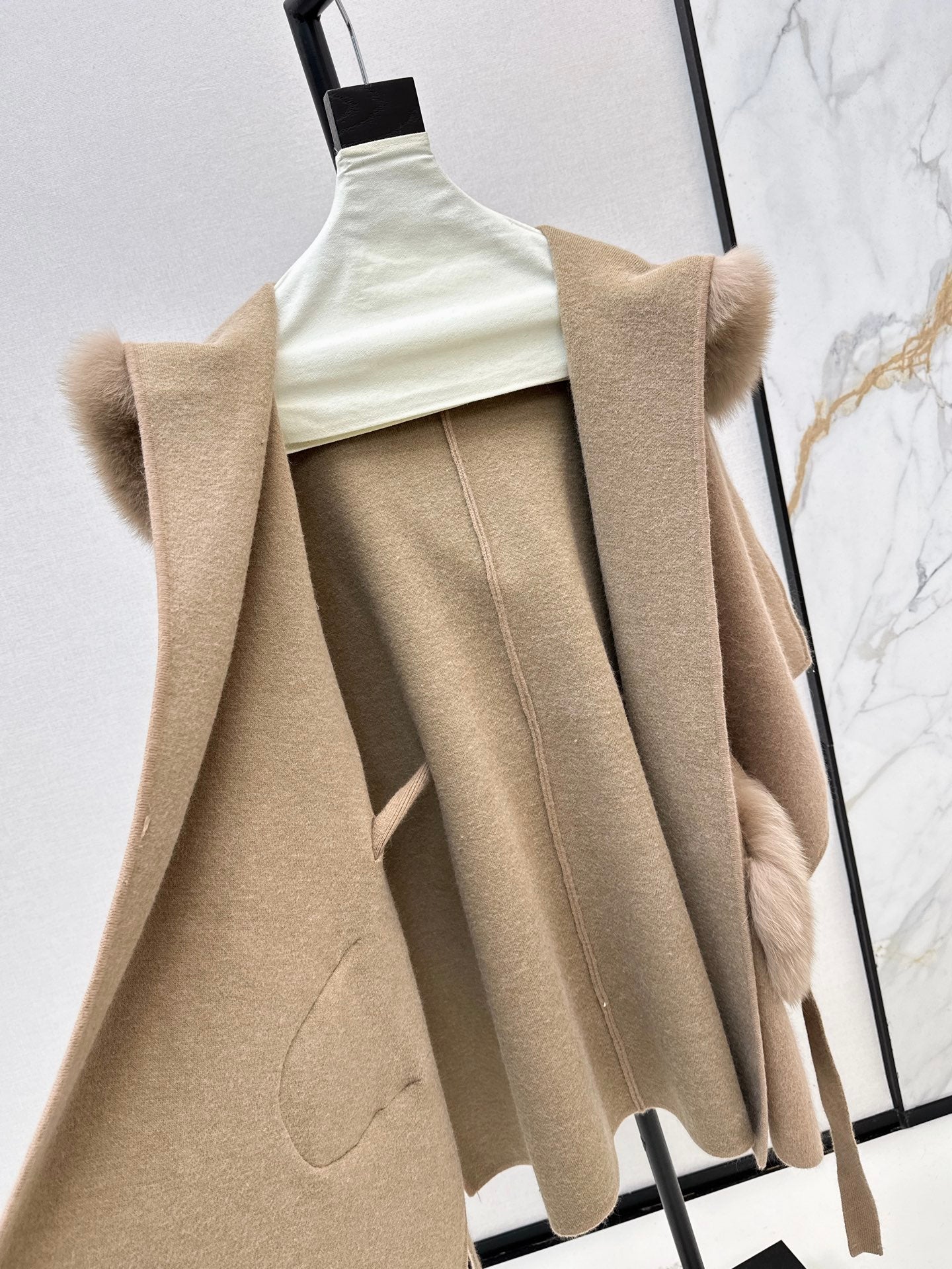 Fen 25 fox fur trim cape coat(BROWN/WHITE/BLACK)