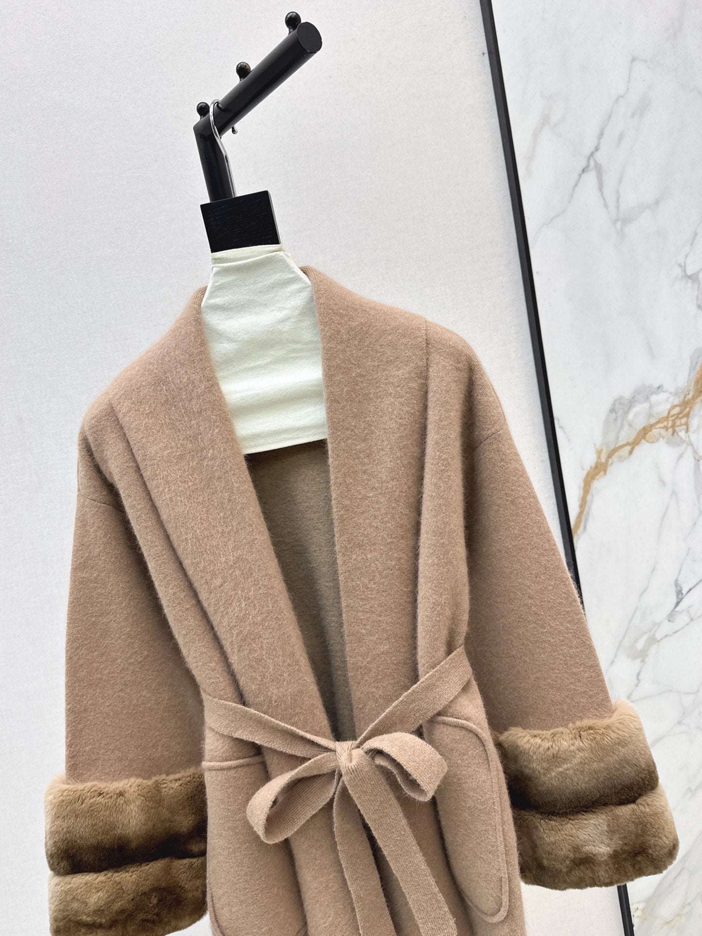 Fen 25 Rex rabbit fur cuffs mid-length sweater coat(BEIGI/BROWN)