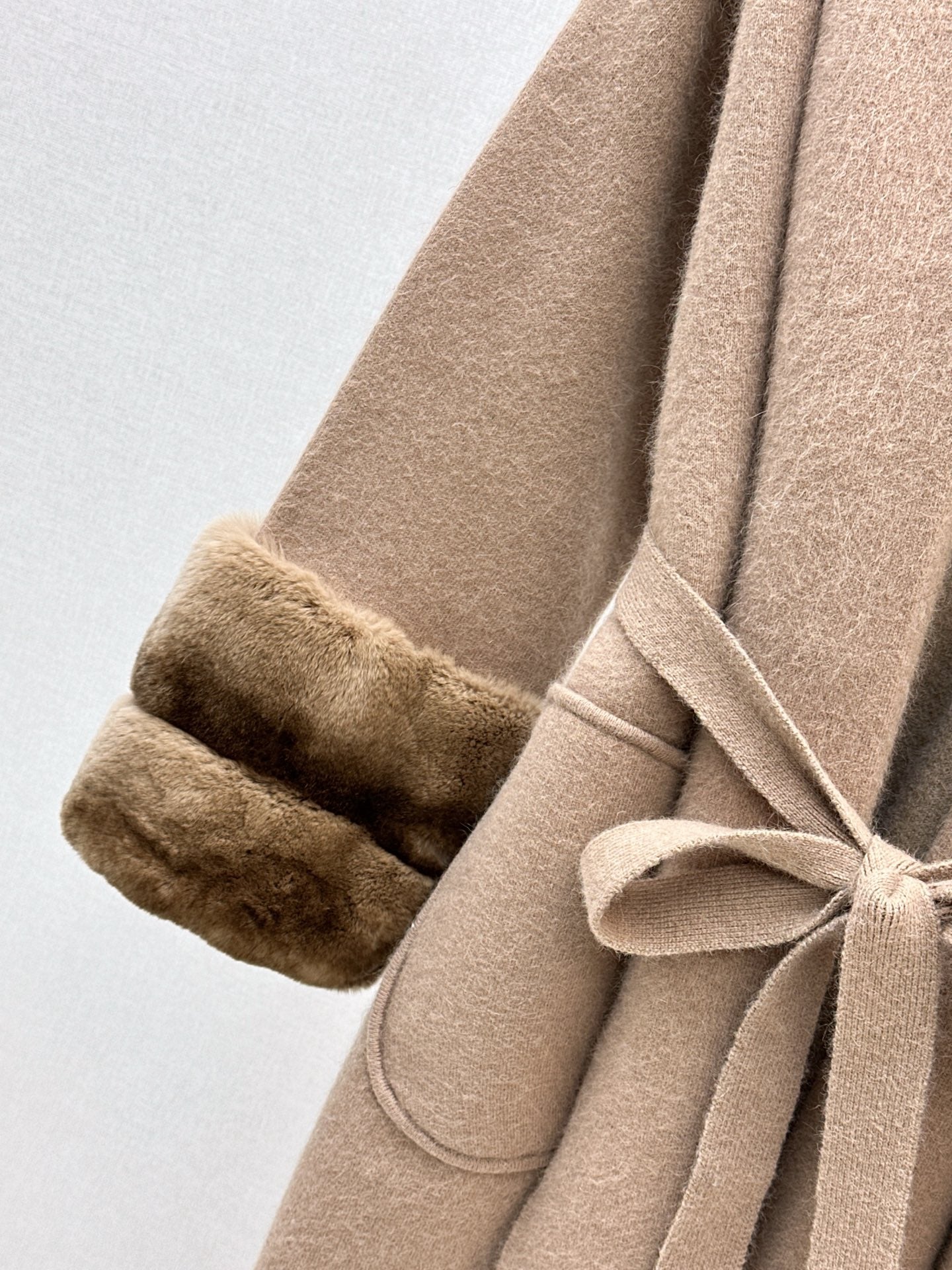 Fen 25 Rex rabbit fur cuffs mid-length sweater coat(BEIGI/BROWN)