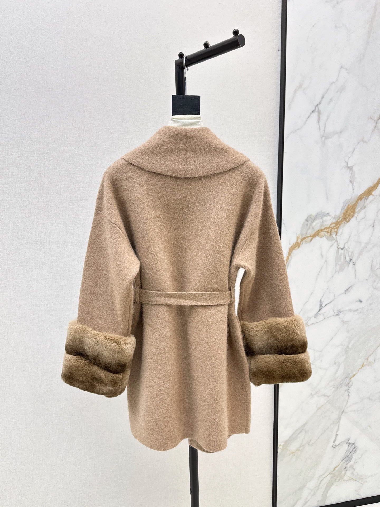 Fen 25 Rex rabbit fur cuffs mid-length sweater coat(BEIGI/BROWN)