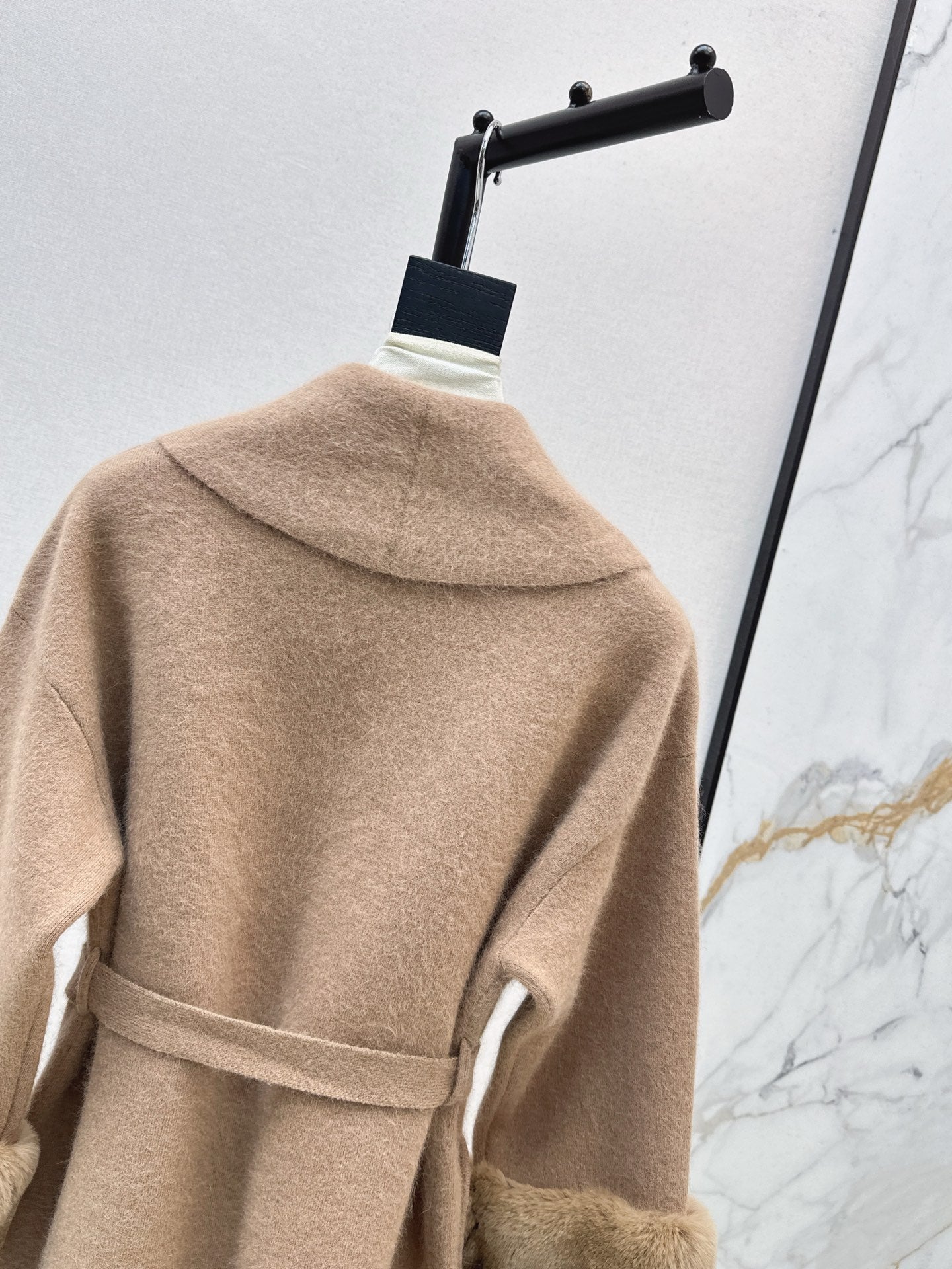 Fen 25 Rex rabbit fur cuffs mid-length sweater coat(BEIGI/BROWN)