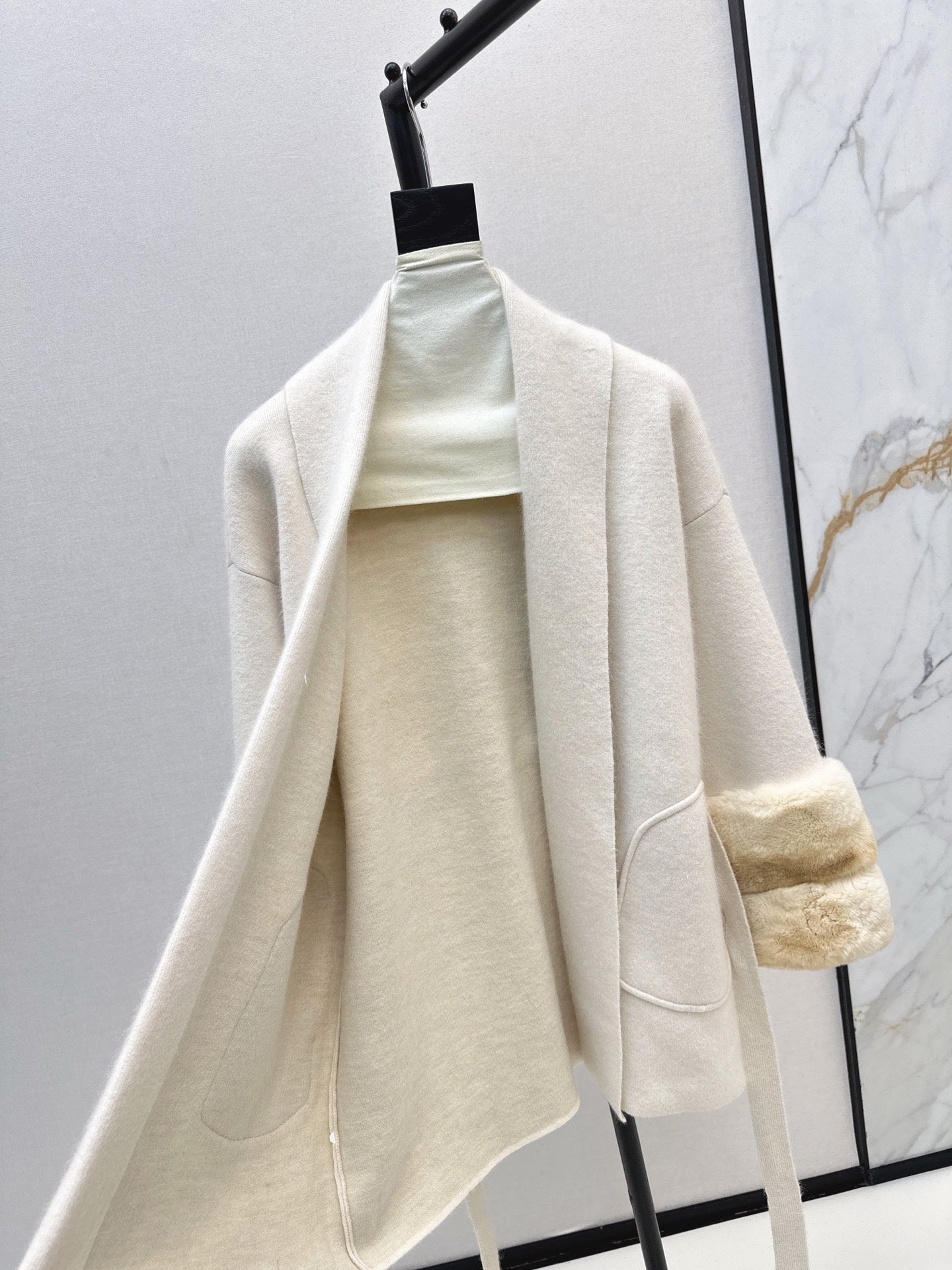 Fen 25 Rex rabbit fur cuffs mid-length sweater coat(BEIGI/BROWN)