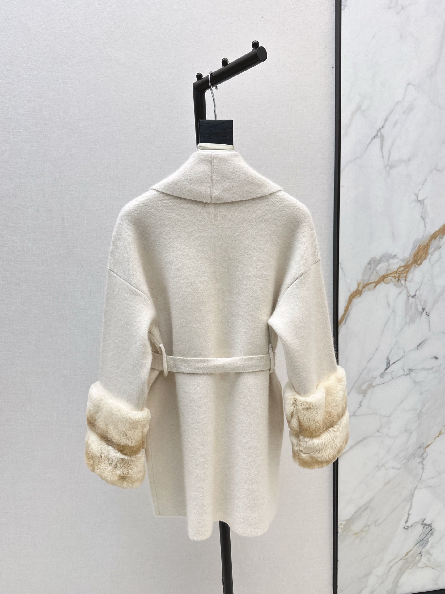 Fen 25 Rex rabbit fur cuffs mid-length sweater coat(BEIGI/BROWN)