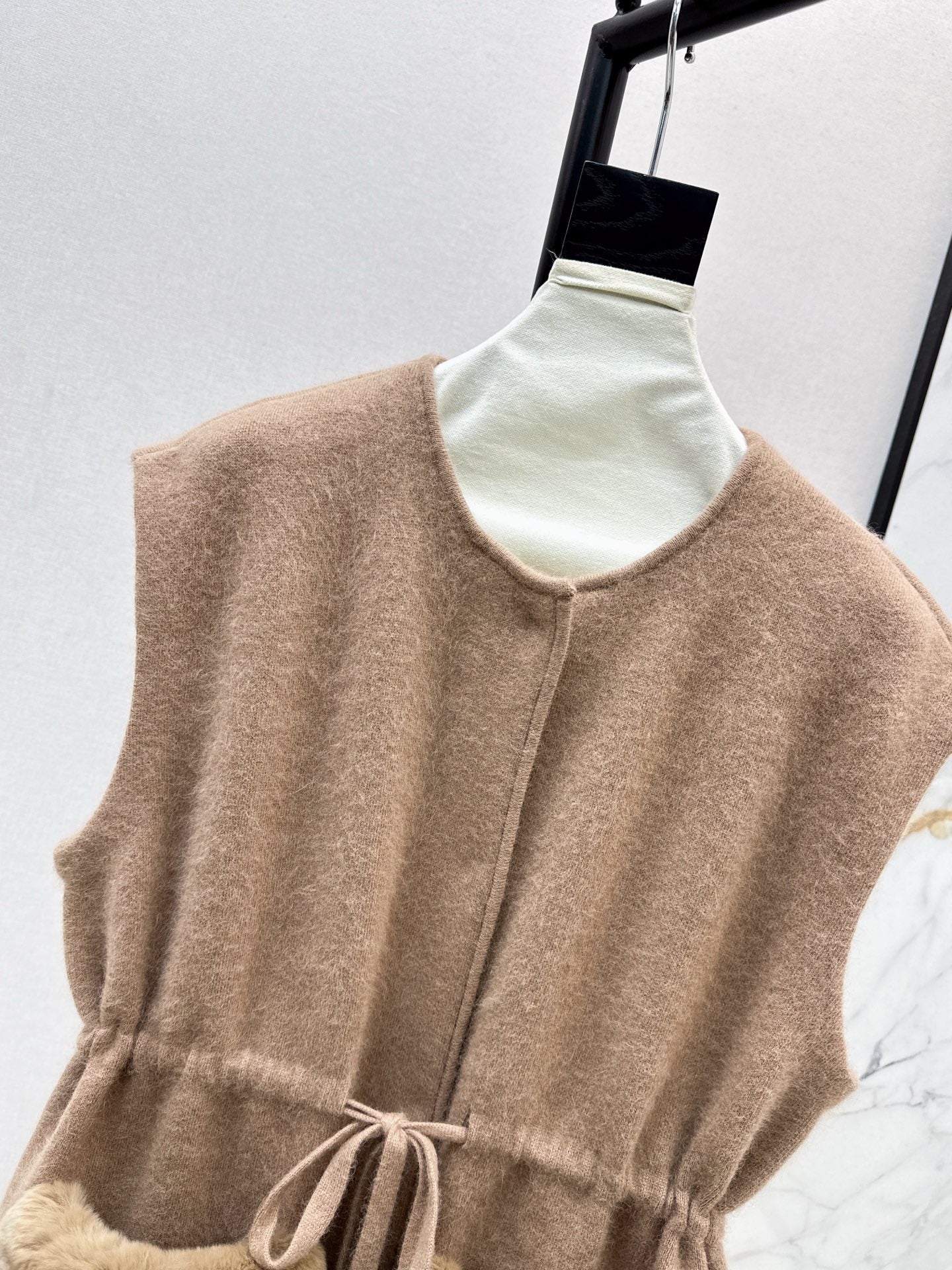Fen 25 Rex rabbit fur collar pocket long vest coat(BEIGI/BROWN)