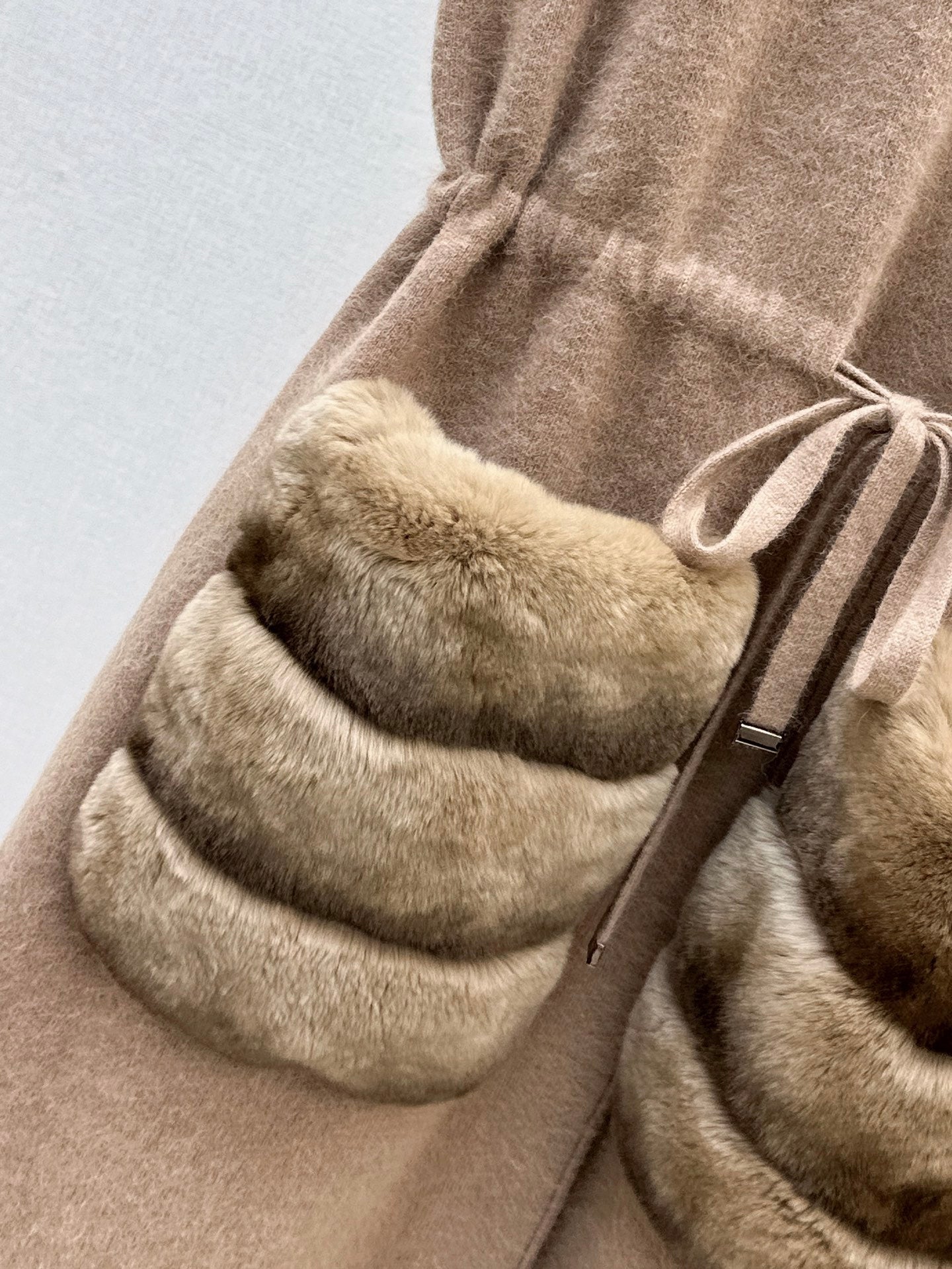 Fen 25 Rex rabbit fur collar pocket long vest coat(BEIGI/BROWN)