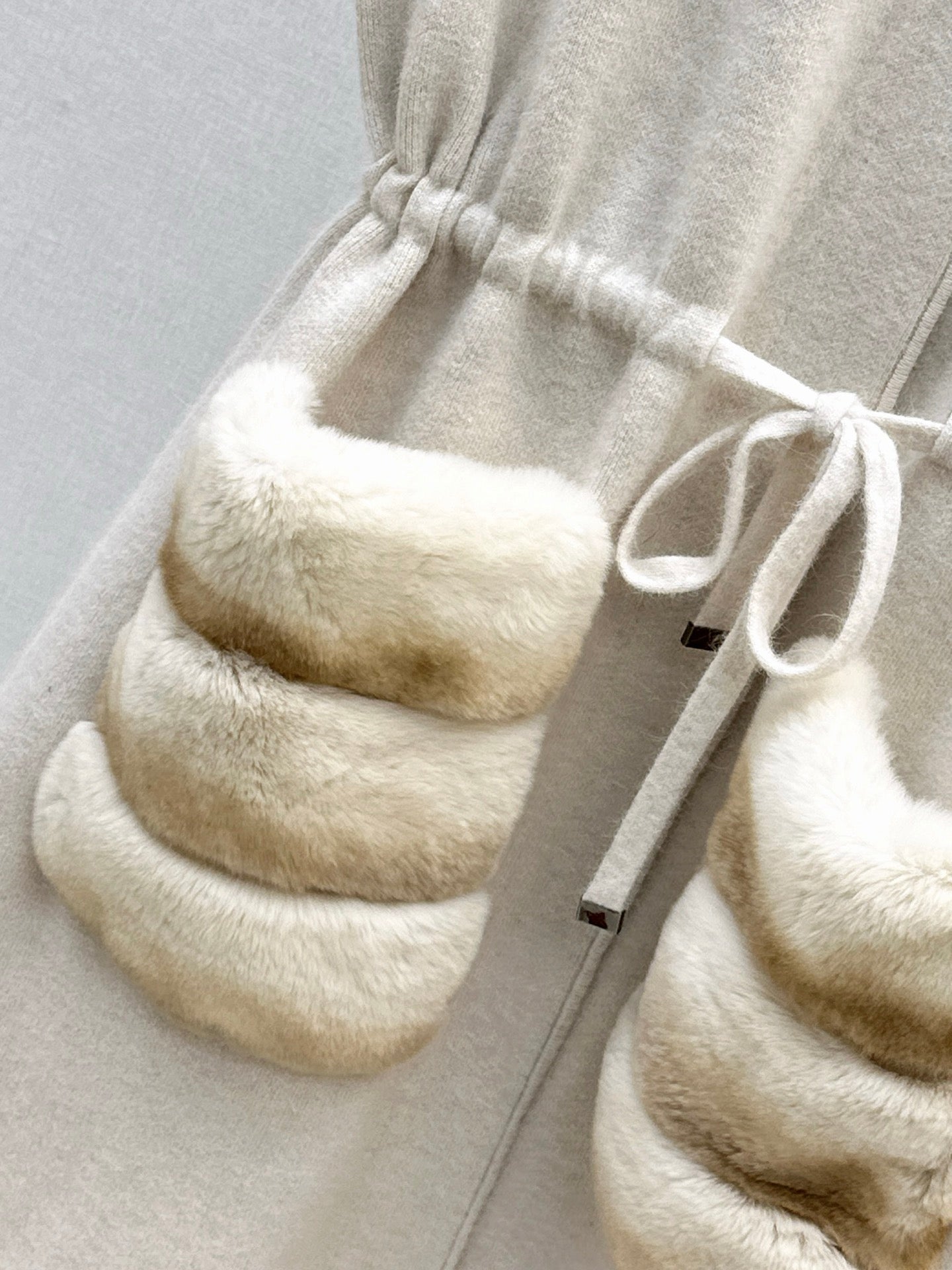 Fen 25 Rex rabbit fur collar pocket long vest coat(BEIGI/BROWN)