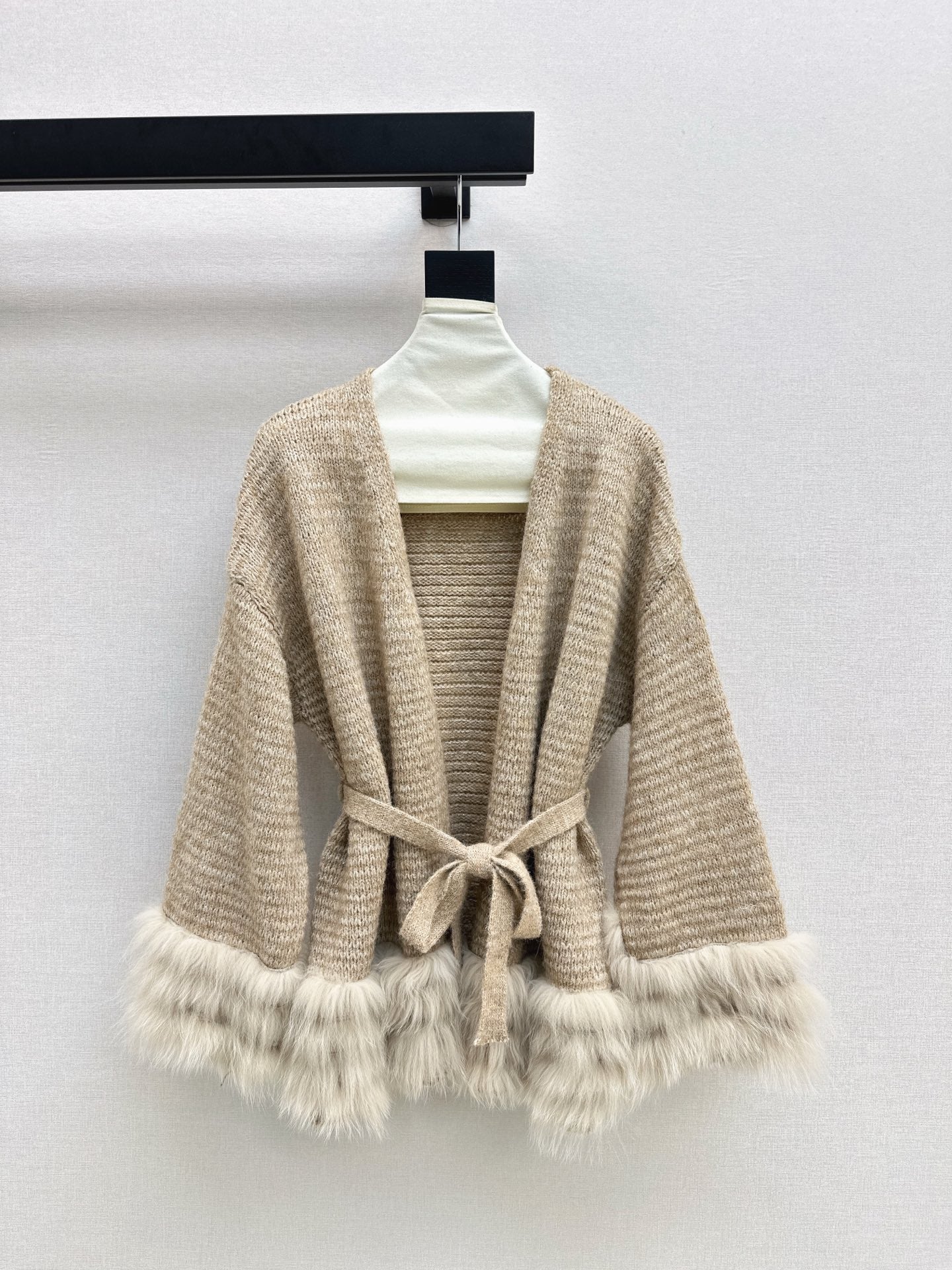 Fen 25 fox fur collar v-neck coat(BEIGI/BROWN)
