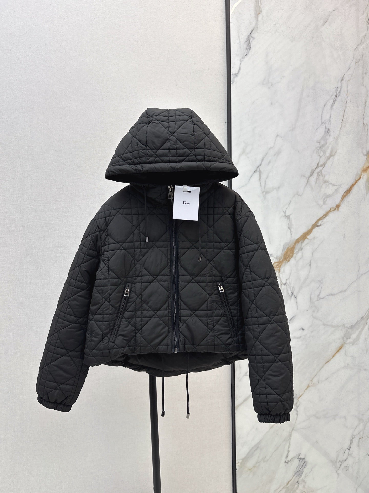 Di 25 Plaid hooded down jacket(WHITE/BLACK)