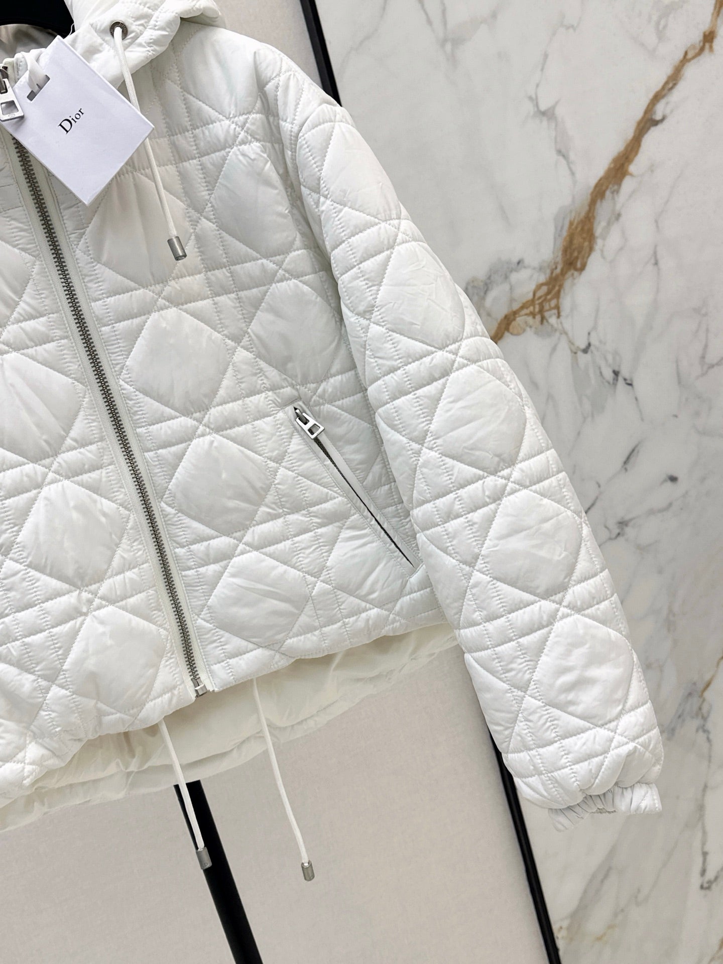 Di 25 Plaid hooded down jacket(WHITE/BLACK)