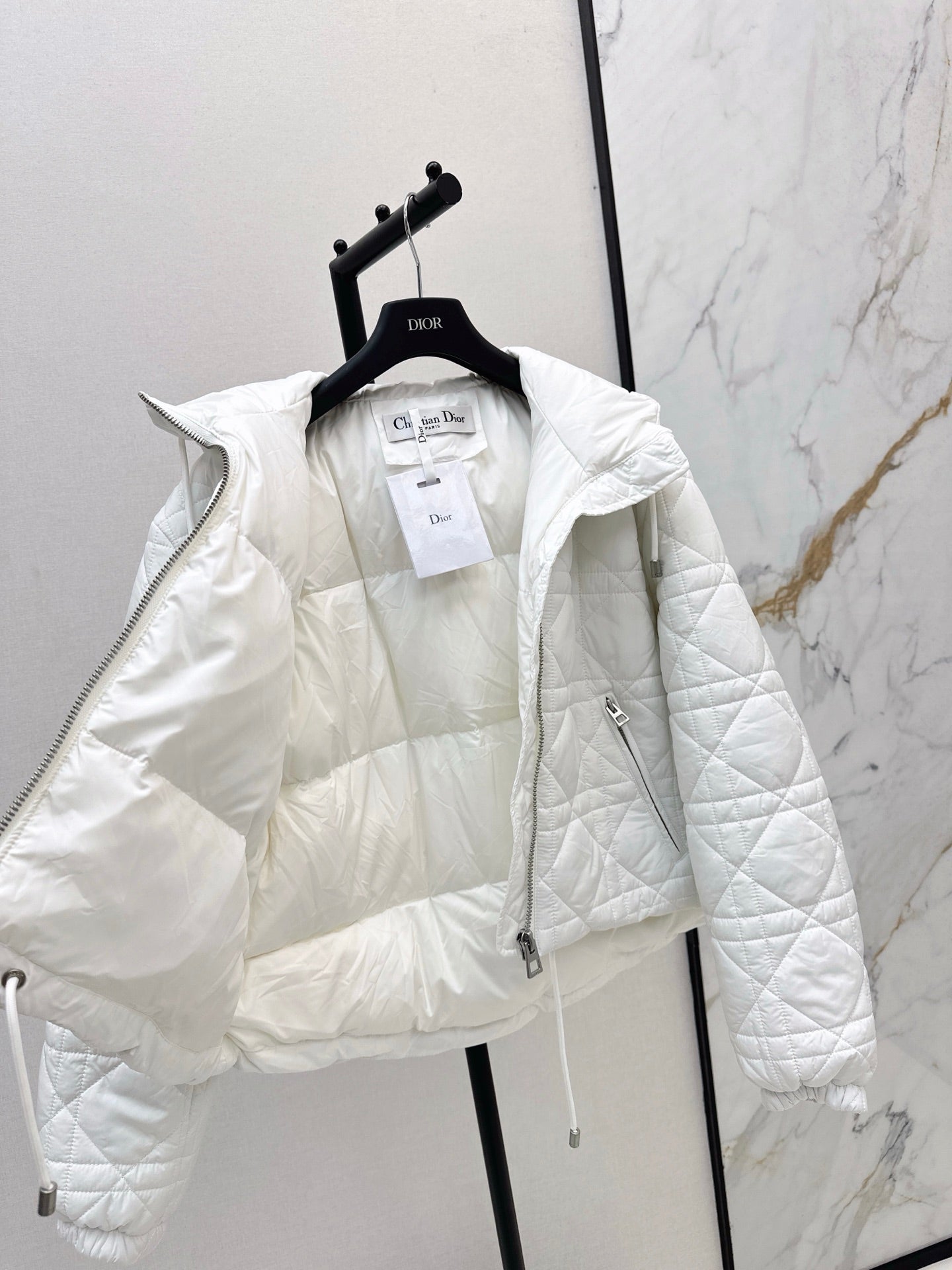 Di 25 Plaid hooded down jacket(WHITE/BLACK)