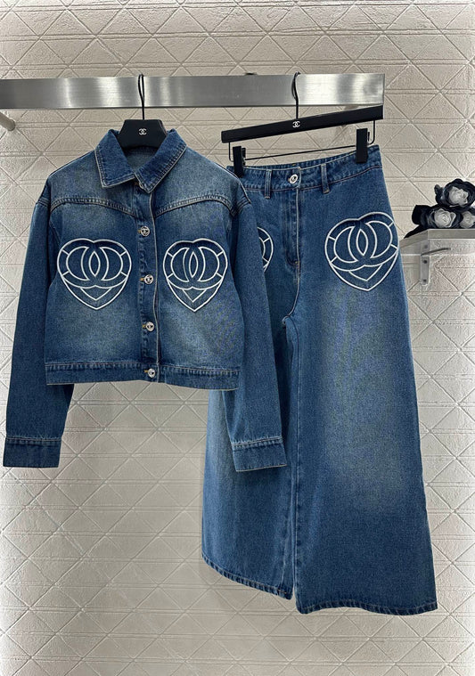 C 25 Heart logo denim jacket and trousers set
