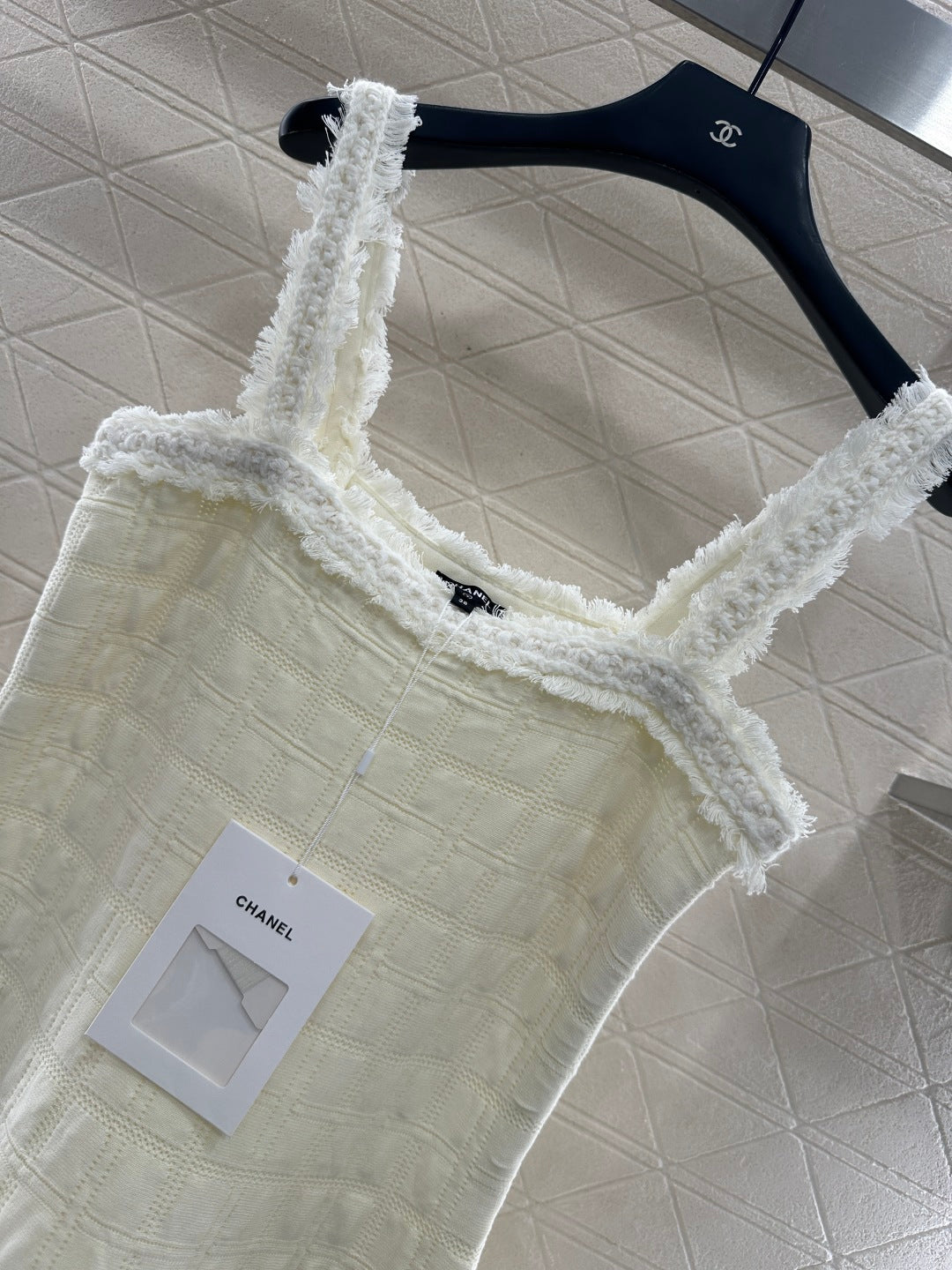 C 25B New High-end Handicraft Series White Furry Plaid Vest Dress