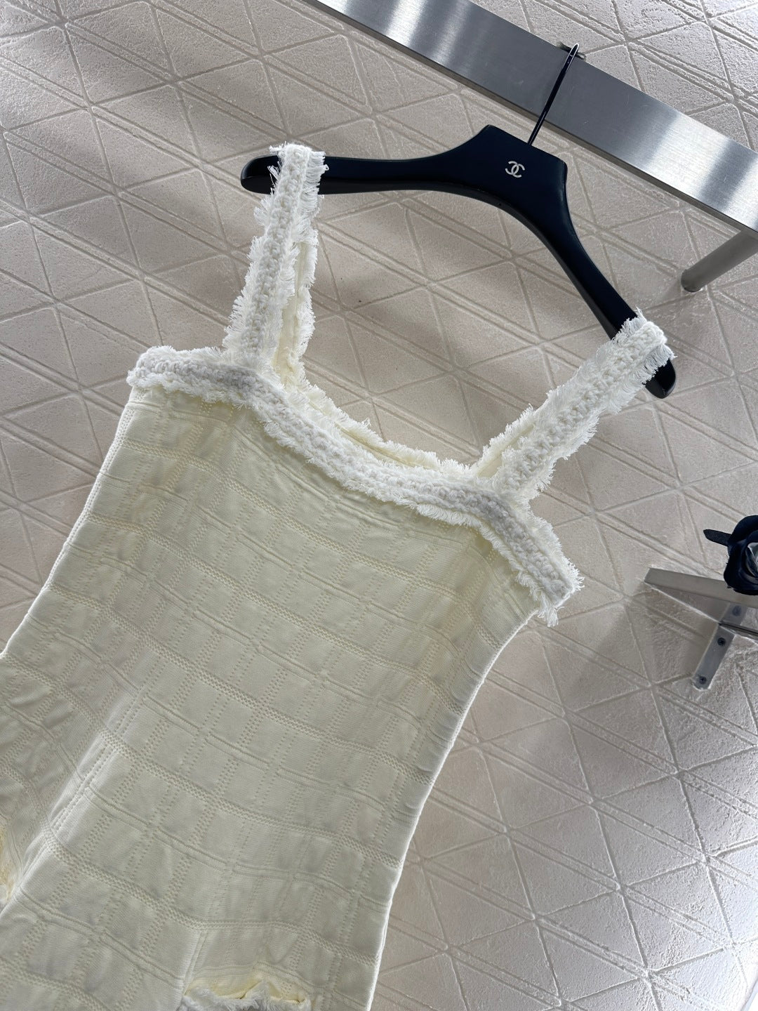 C 25B New High-end Handicraft Series White Furry Plaid Vest Dress