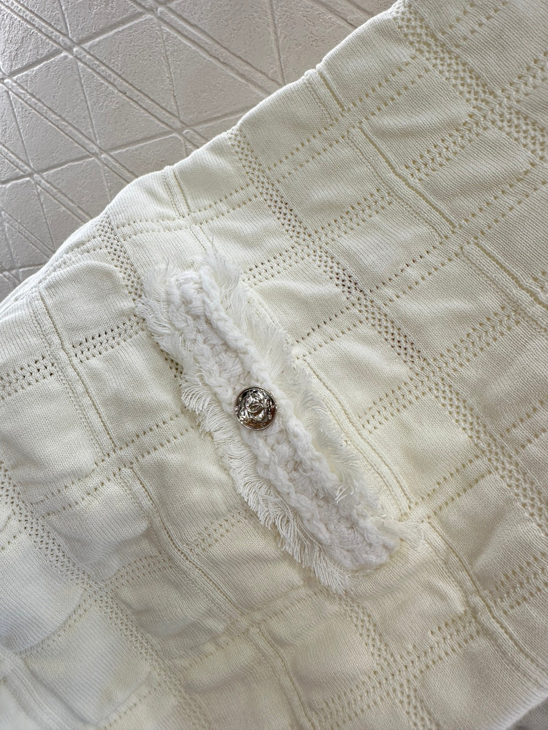 C 25B New High-end Handicraft Series White Furry Plaid Vest Dress