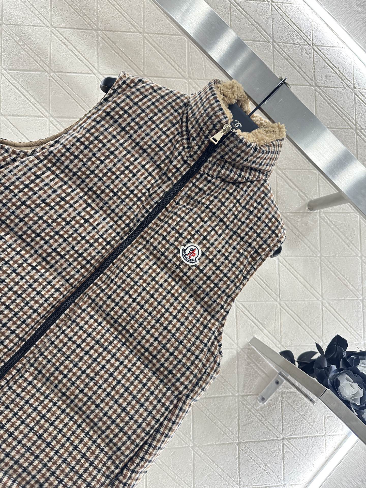 Mon 25fw Check Quilted Fake Two-Piece Down Vest