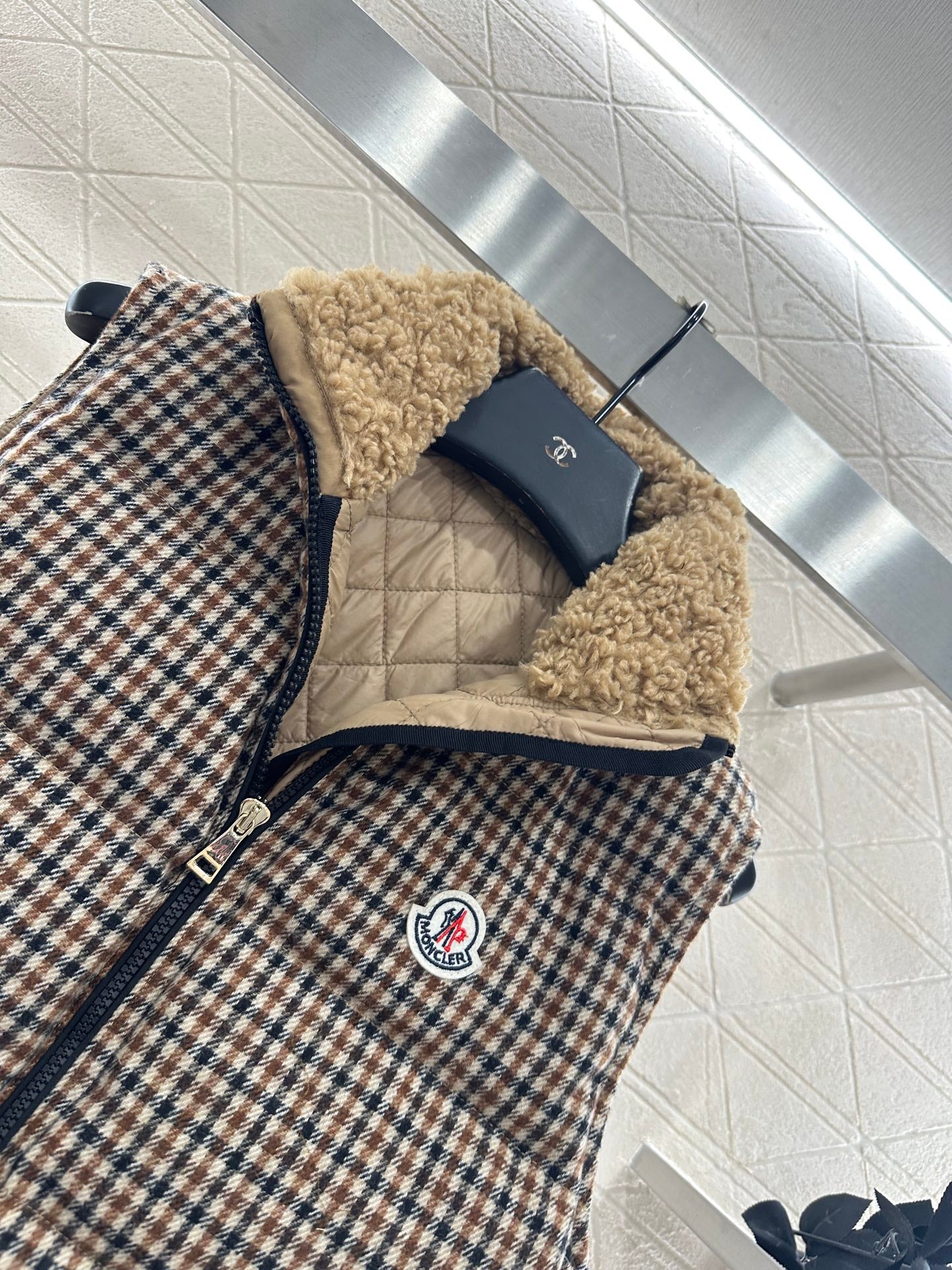 Mon 25fw Check Quilted Fake Two-Piece Down Vest
