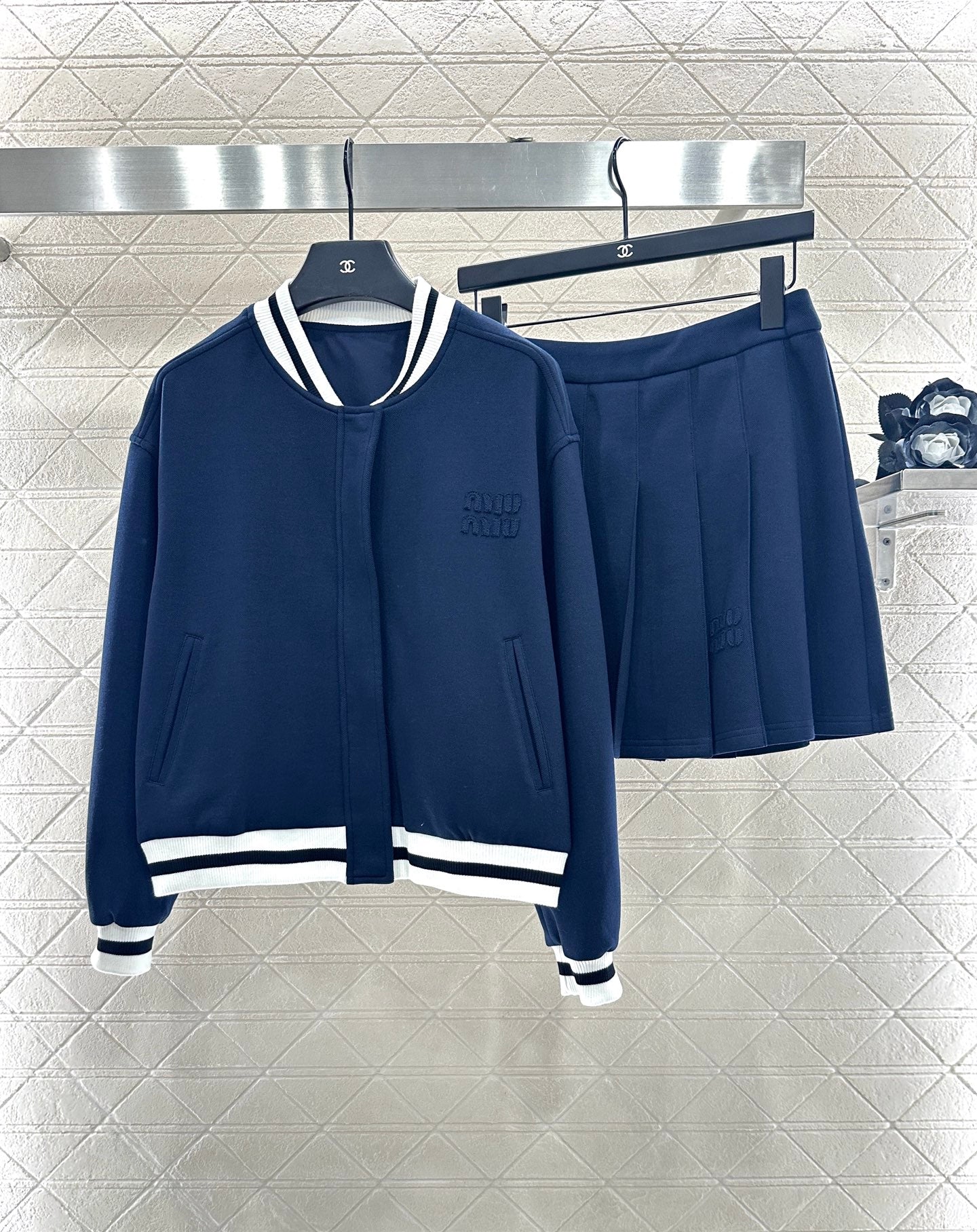 Mi 25 Baseball Jacket Pleated Skirt Set