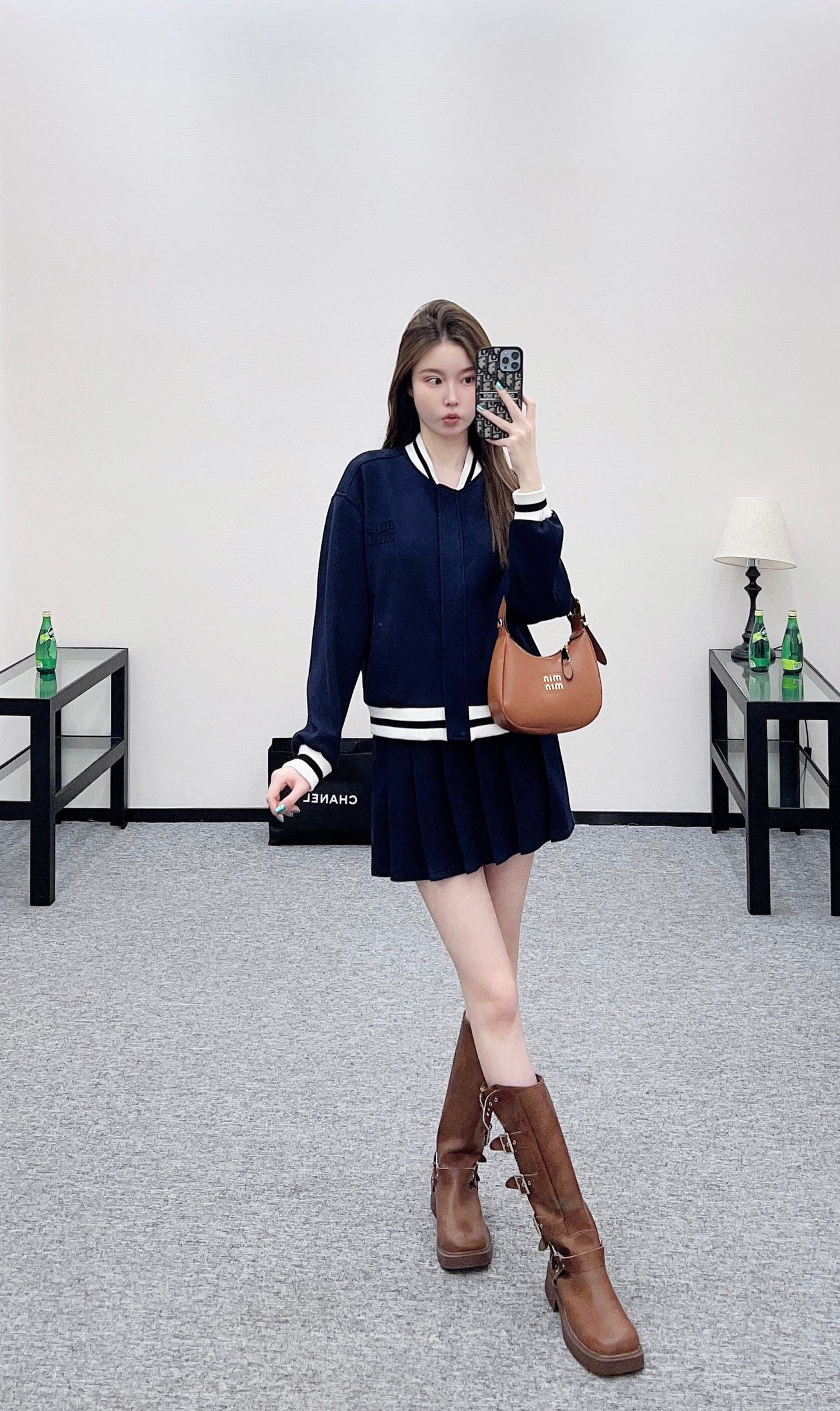 Mi 25 Baseball Jacket Pleated Skirt Set