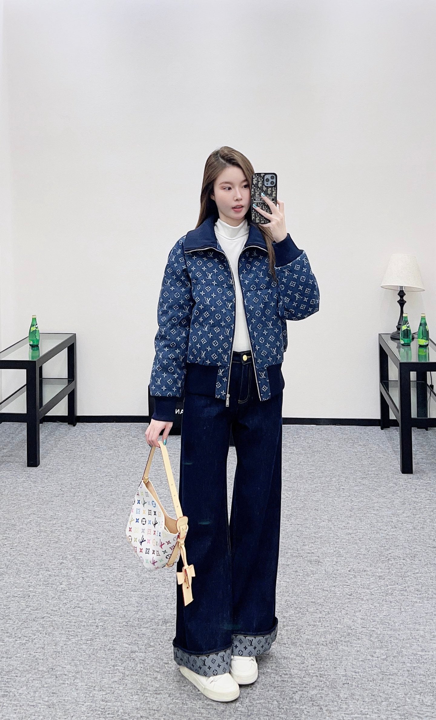 L 25 Stand collar denim down jacket