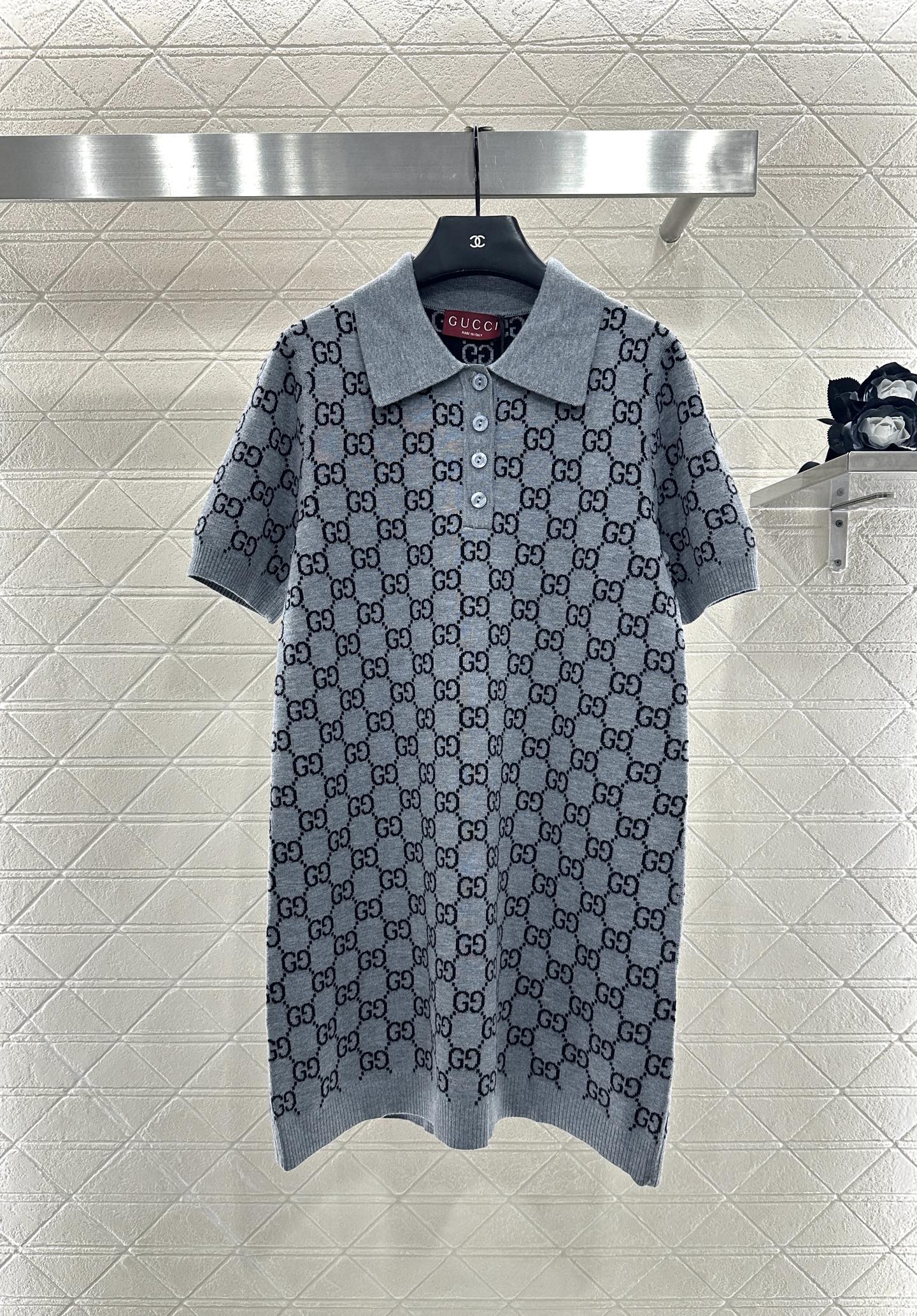 Gu 25 Jacquard wool knit short-sleeved dress